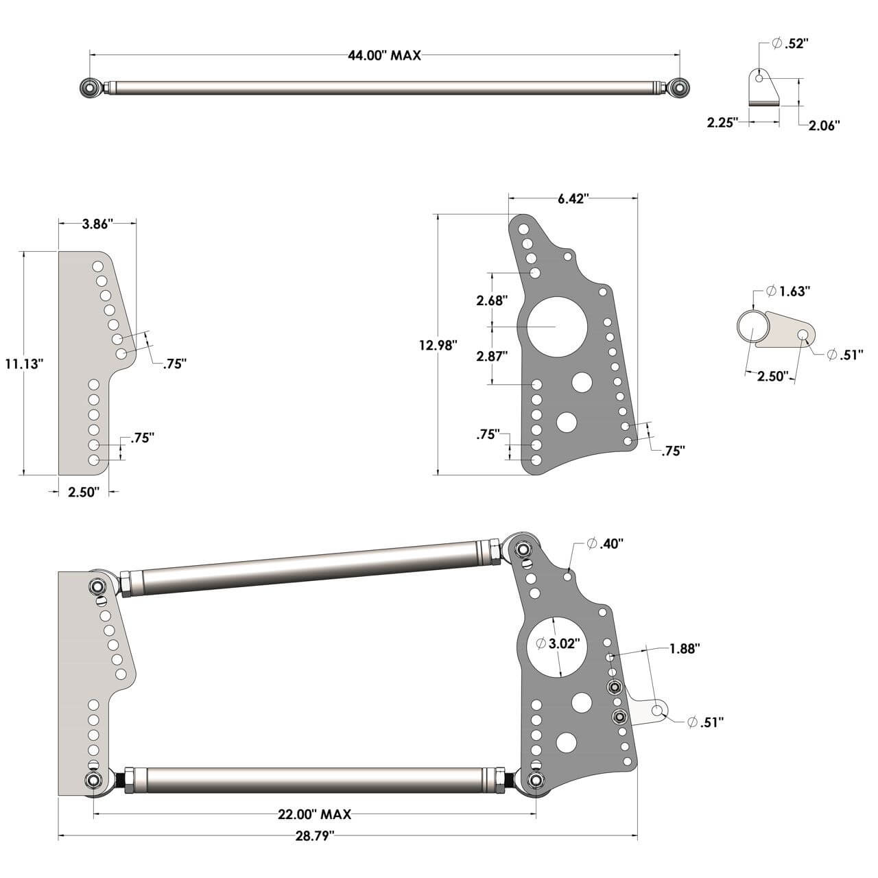 QA1 QA1 R070-000 HD Pro Rear Drag 4-Link System, No Shocks, No Springs R070-000