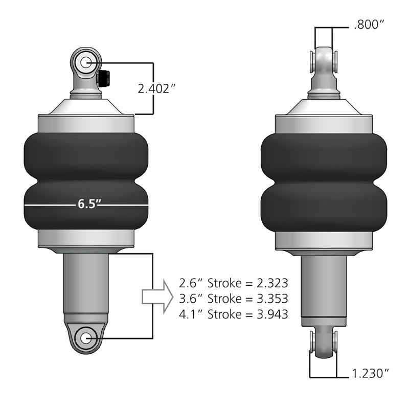 Ridetech Front HQ Shockwaves, 1000 Series with 4.1" stroke and 1.7" eye. 21140101