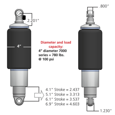 Ridetech Rear HQ Shockwaves, 7000 Series with 4.1" stroke and 1.7" eye 21140701
