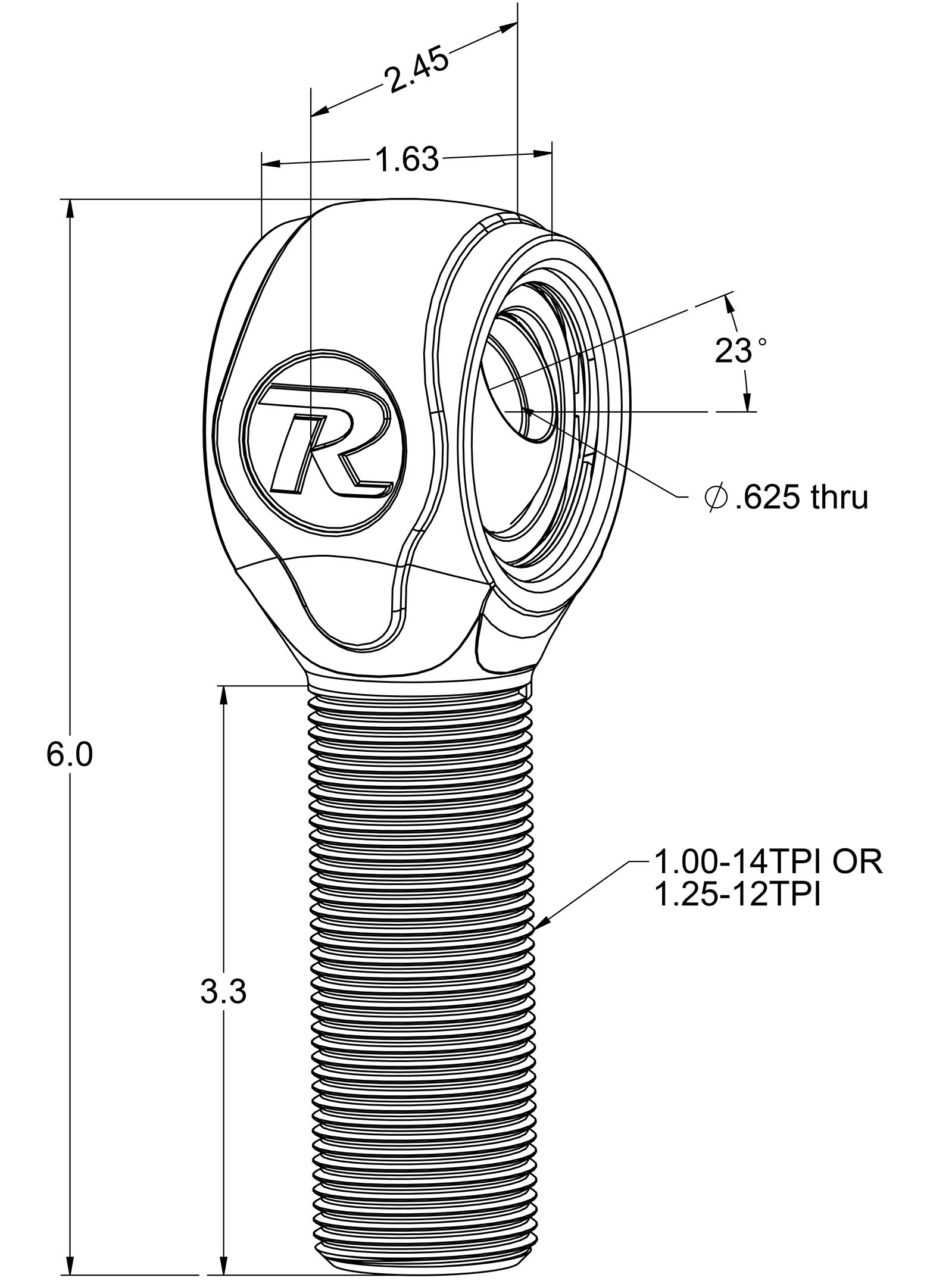Ridetech R-Joint XL 1 ¼”-12 LH.  Includes spacers. 90002897