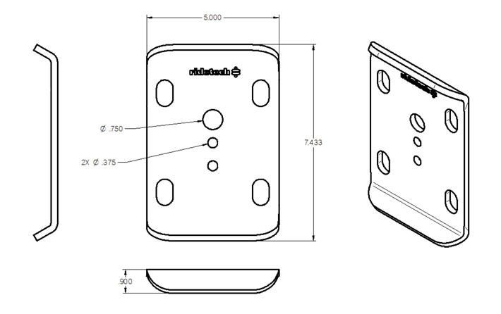 Ridetech U-Bolt plate, 1/4" thick with 5.5" x 7.5" hole spacing. 90000041