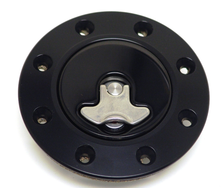 Ridetech Billet aluminum gas cap for 1962-1967 Nova, locking, anodized Black. 81000040