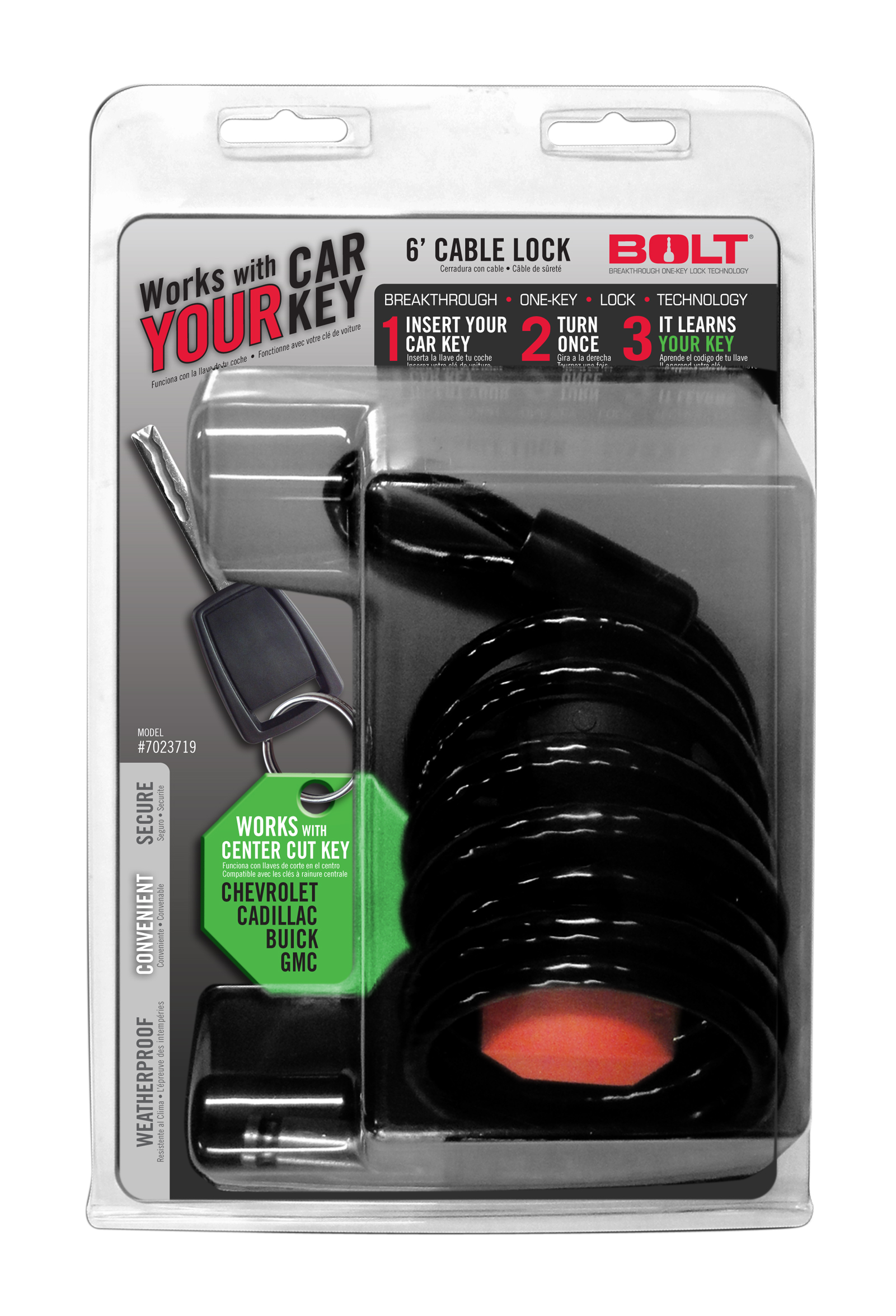 BOLT 6FT. CABLE LOCK GM CENTER CUT 7023719
