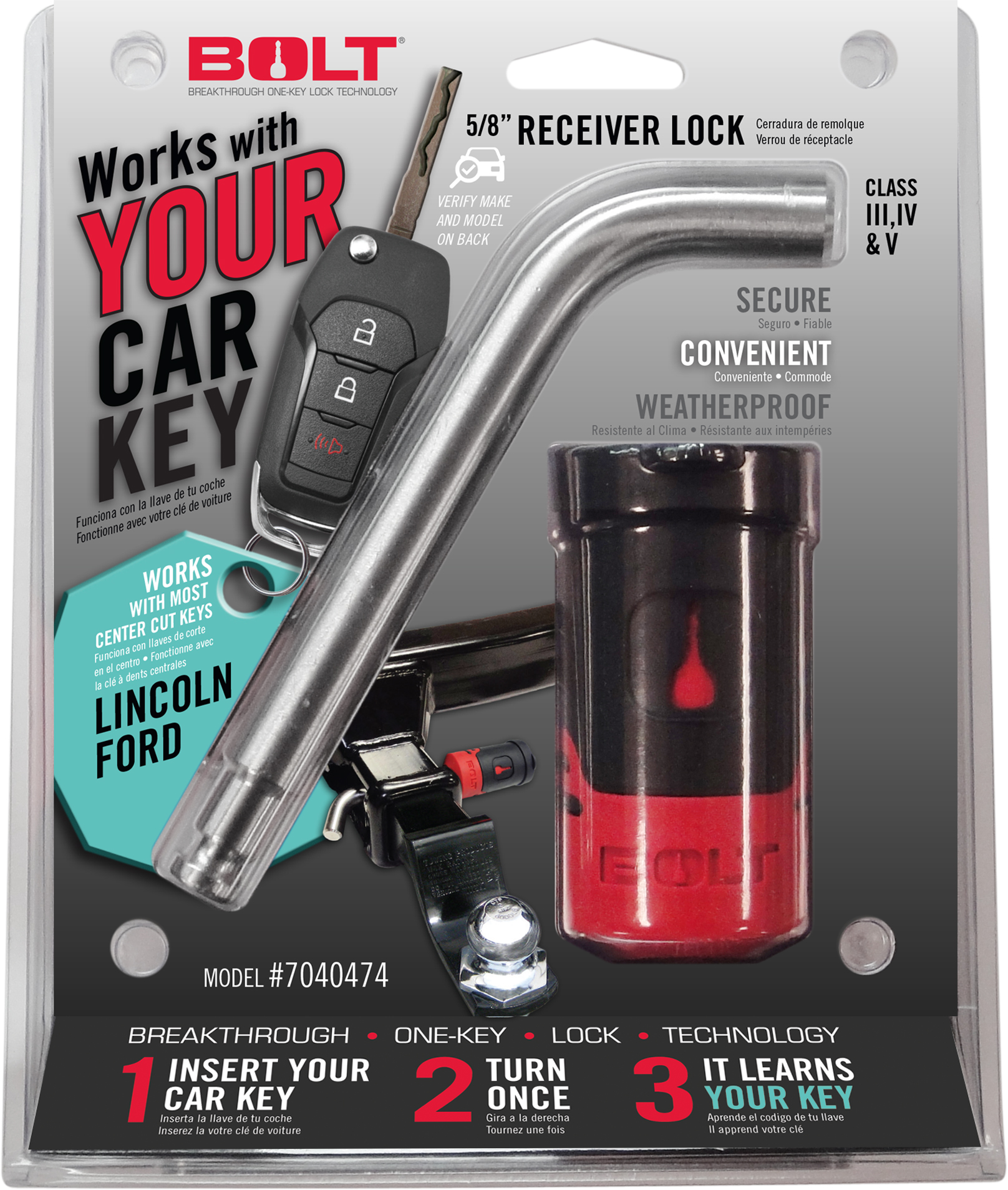 BOLT 5/8IN. RECEIVER LOCK FORD CENTER CUT 7040474