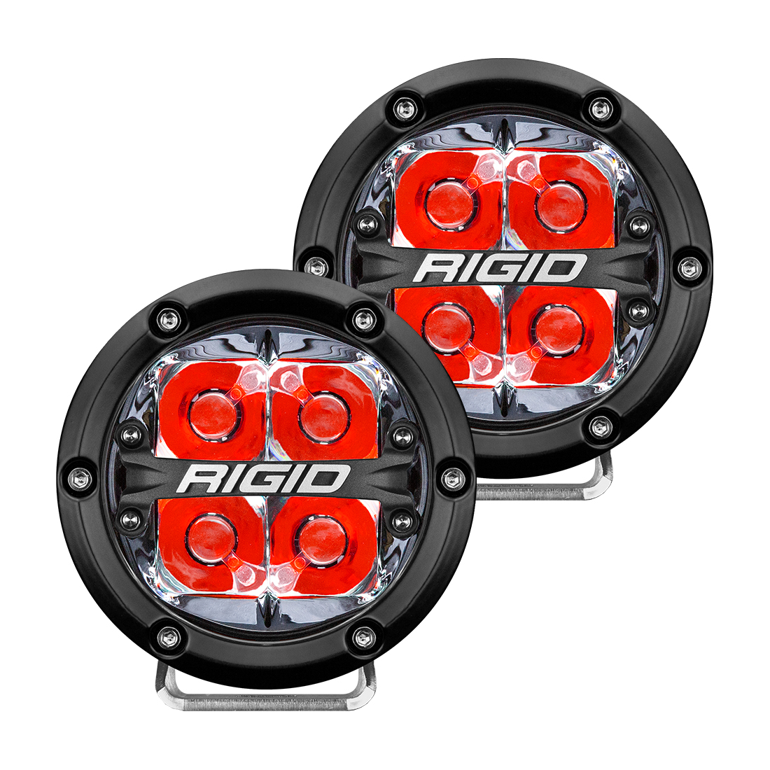 RIGID Industries 360-Series 4 Inch Off-Road LED Light, Spot Beam, Red Backlight, Pair 36112