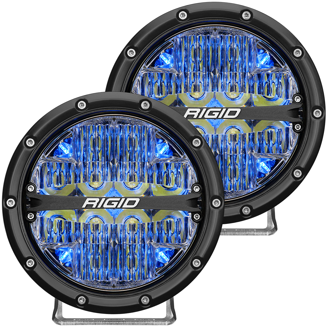 RIGID Industries 360-Series 6 Inch Off-Road LED Light, Drive Beam, Blue Backlight, Pair 36207