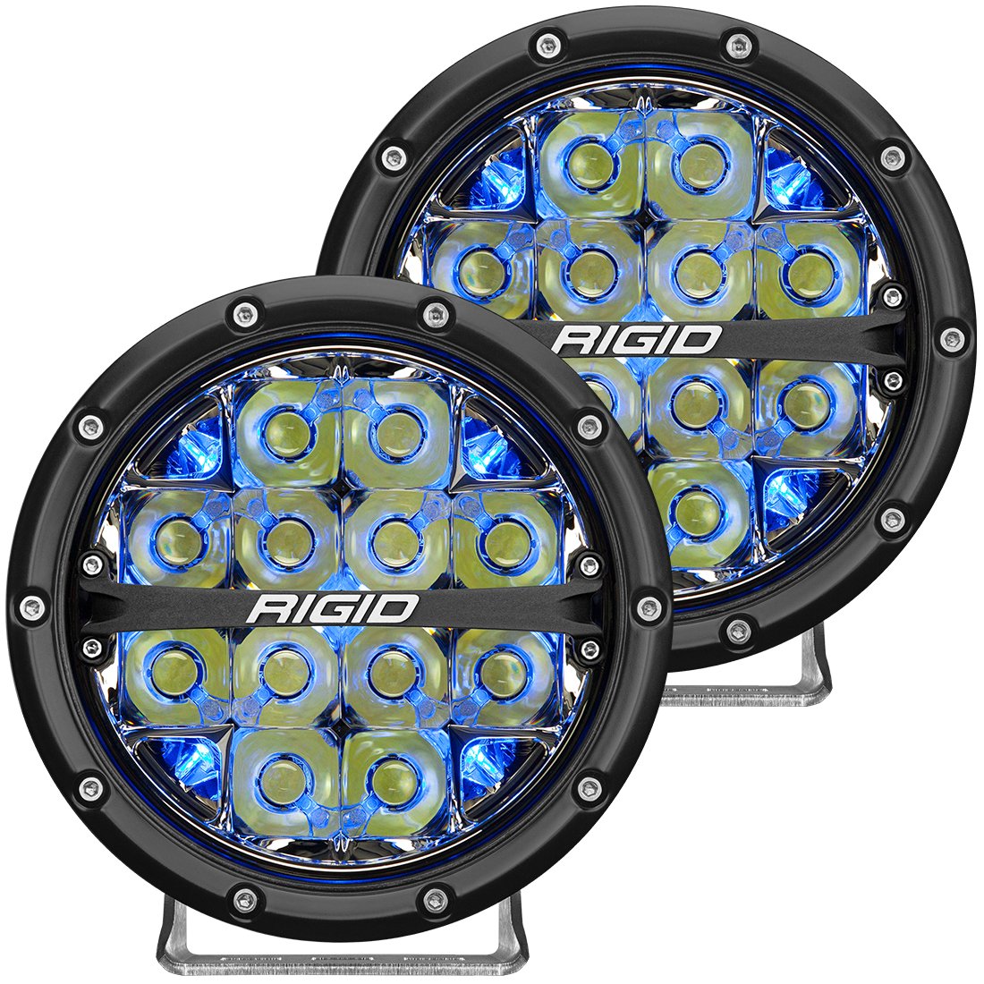RIGID Industries 360-Series 6 Inch Off-Road LED Light, Spot Beam, Blue Backlight, Pair 36202