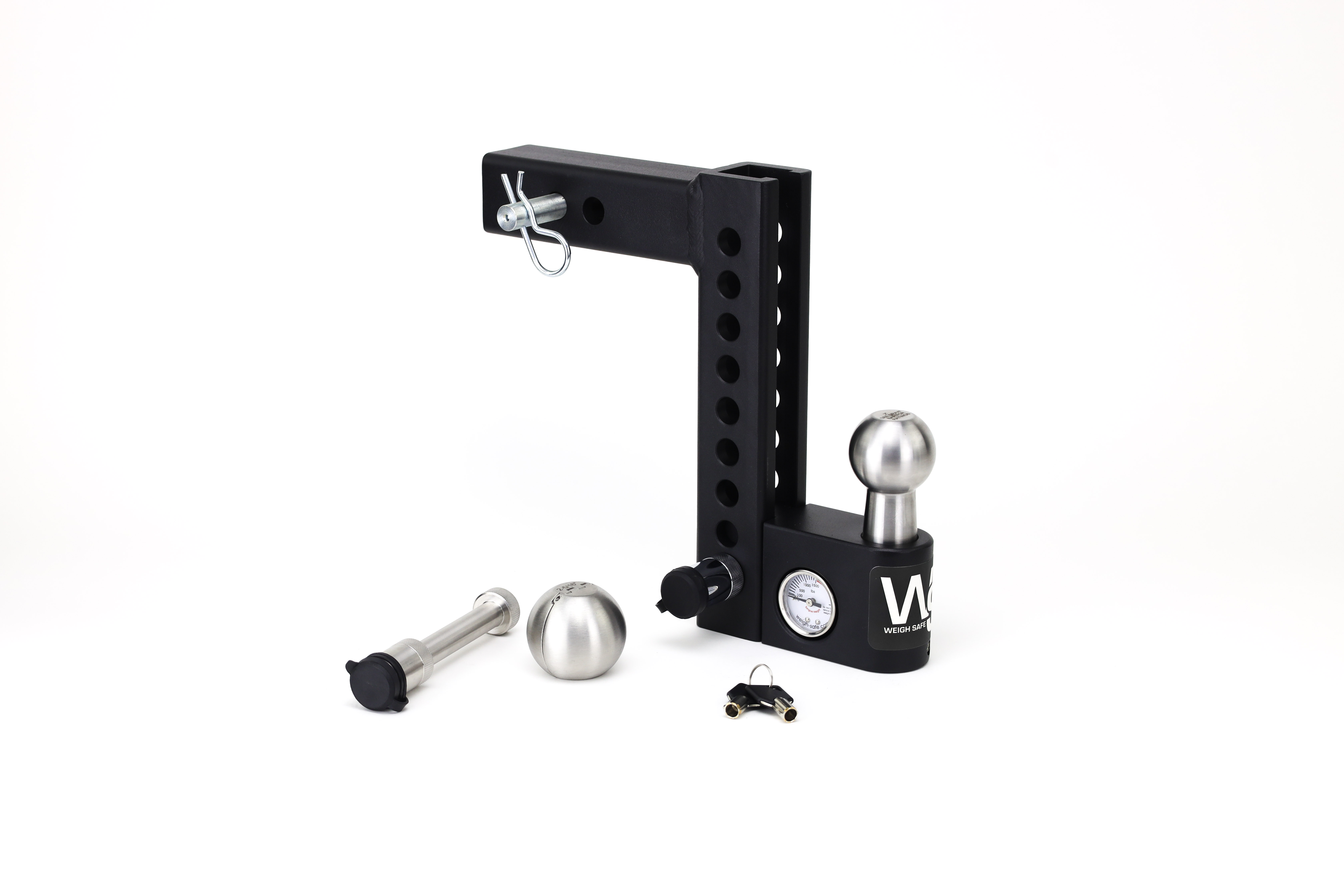 Weigh Safe Aero Hitch Adjustable Ball Mount - 8" Drop Hitch, 2" Shank w/Hitch Pin Lock AWS8-2-KA