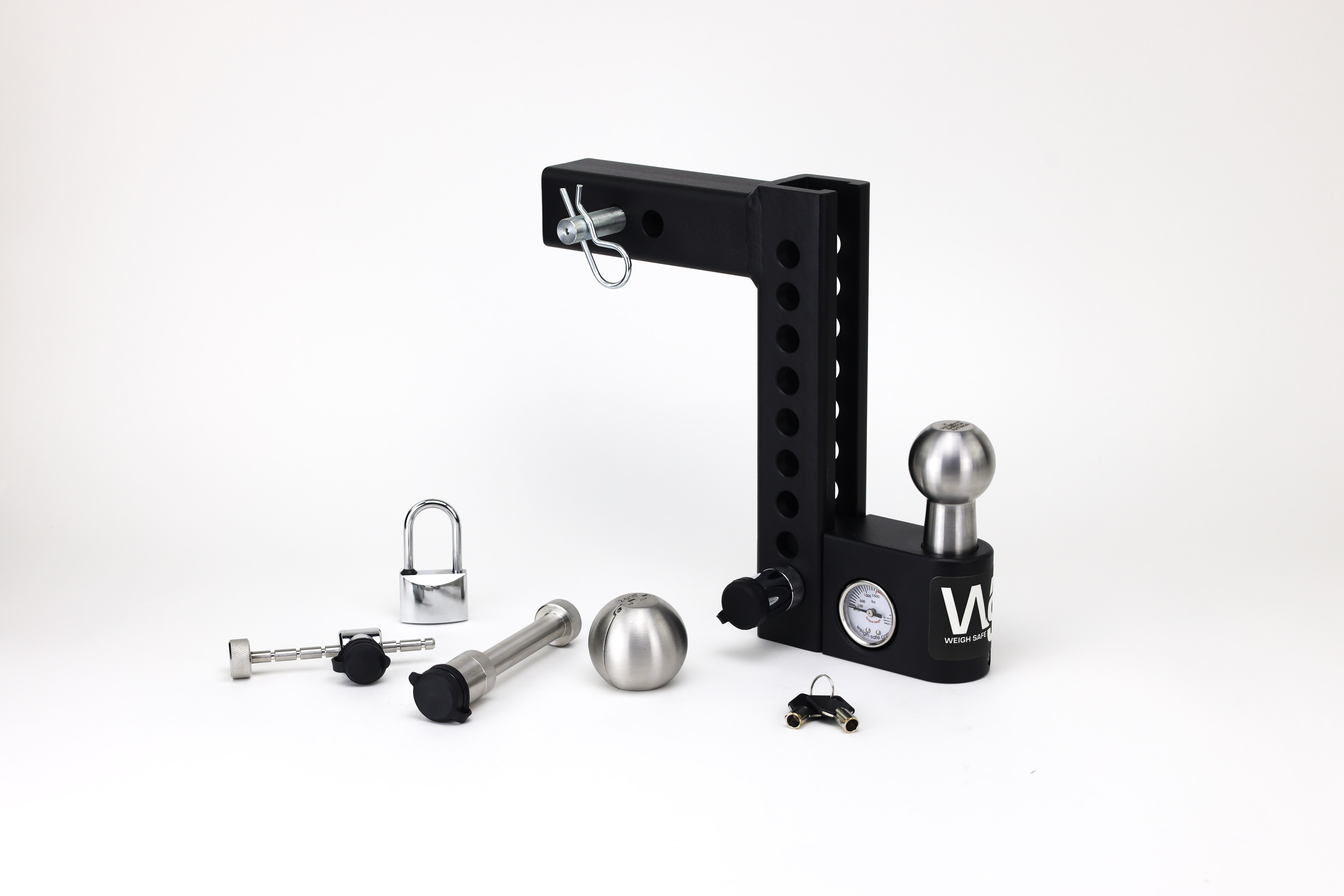 Weigh Safe Aero Hitch Adjustable Ball Mount - 8" Drop Hitch, 2" Shank w/Lock Set AWS8-2-SET