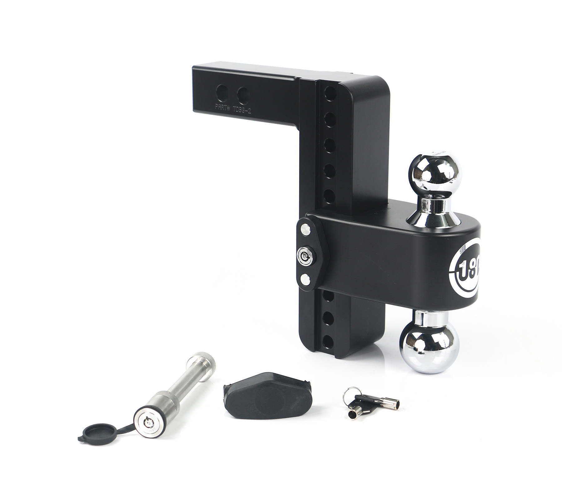 Weigh Safe Black 180 Hitch w/ Chrome Combo Ball - 8" Drop for 2" Shank - w/Hitch Pin Lock CTB8-2-KA-CER-BLA