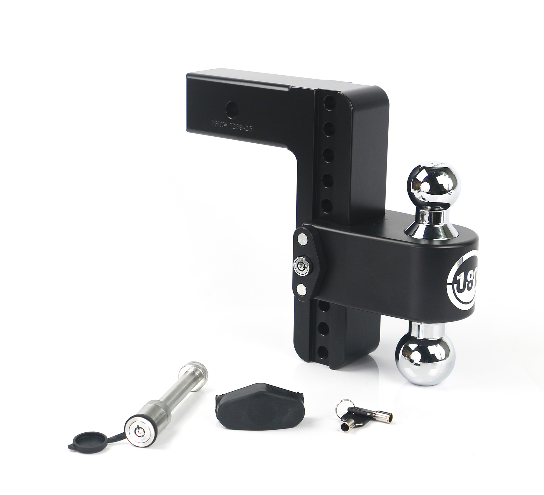Weigh Safe Black 180 Hitch w/ Chrome Combo Ball - 8" Drop for 2.5" Shank w/Hitch Pin Lock CTB8-2.5-KA-CER-BLA