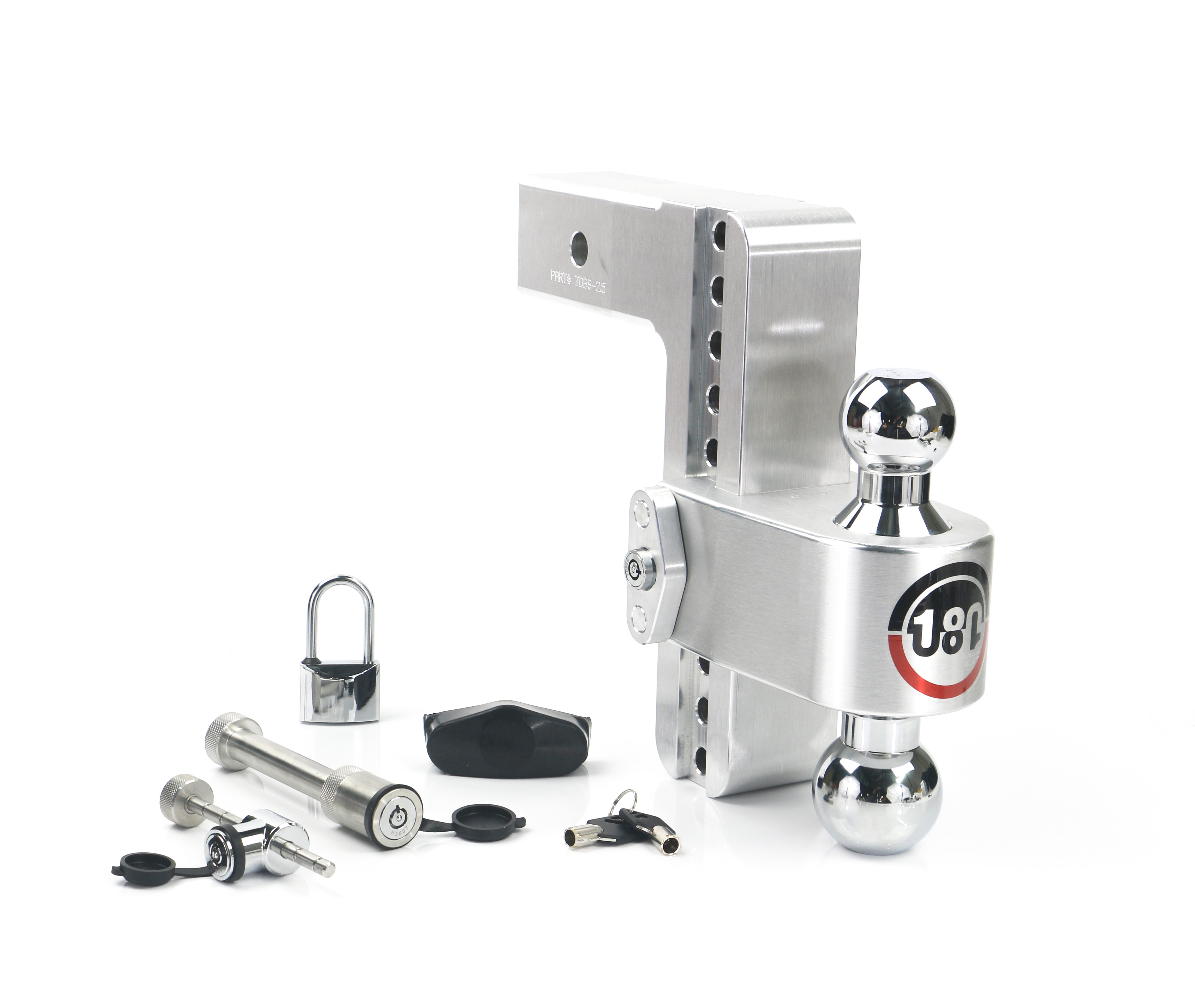Weigh Safe 180 Hitch - Drop Hitch w/Chrome Combo Ball - 8" Drop for 2.5" Shank w/Lock Set CTB8-2.5-SET