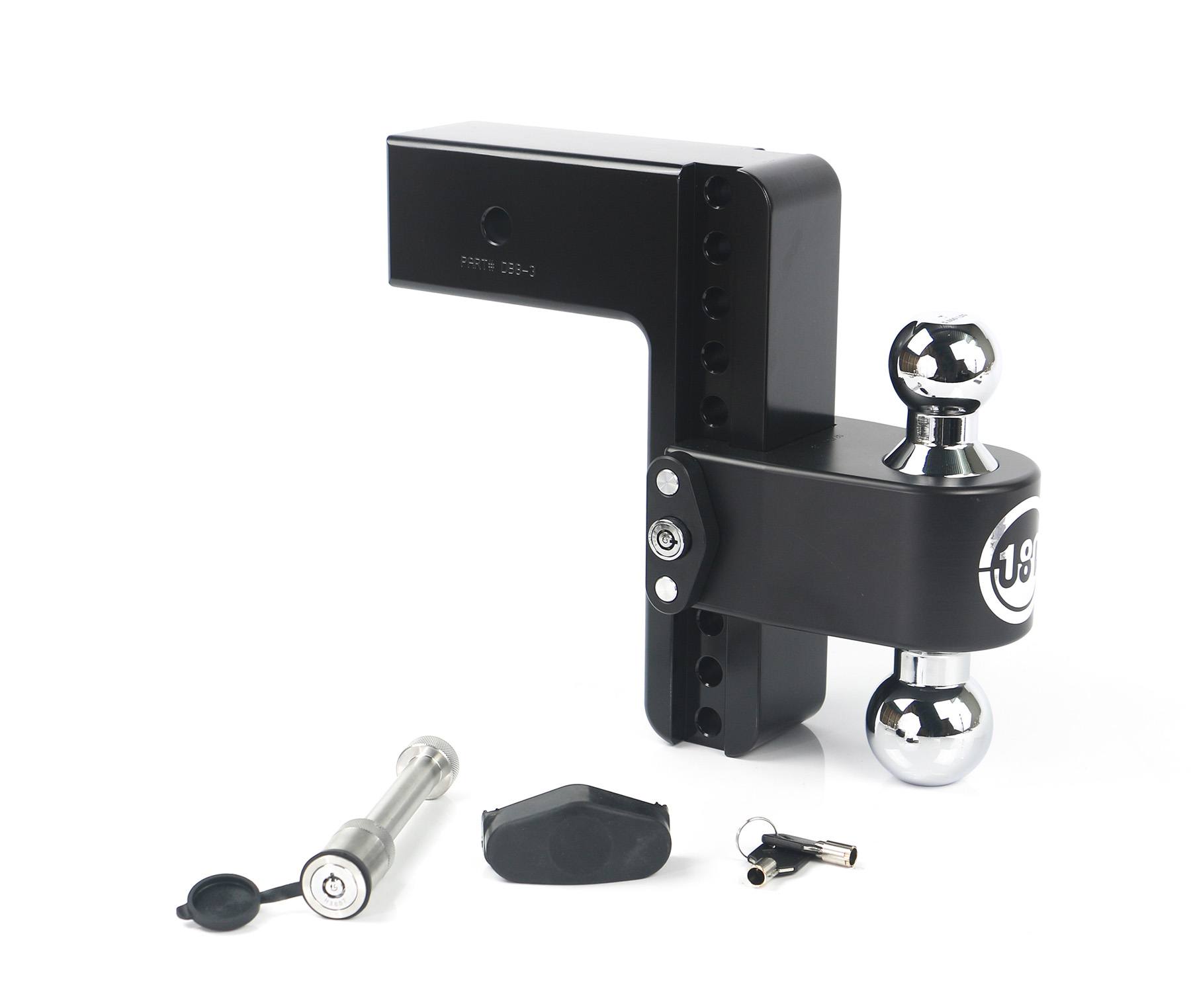 Weigh Safe Black 180 Hitch w/ Chrome Combo Ball - 8" Drop for 3" Shank w/Hitch Pin Lock CTB8-3-KA-CER-BLA