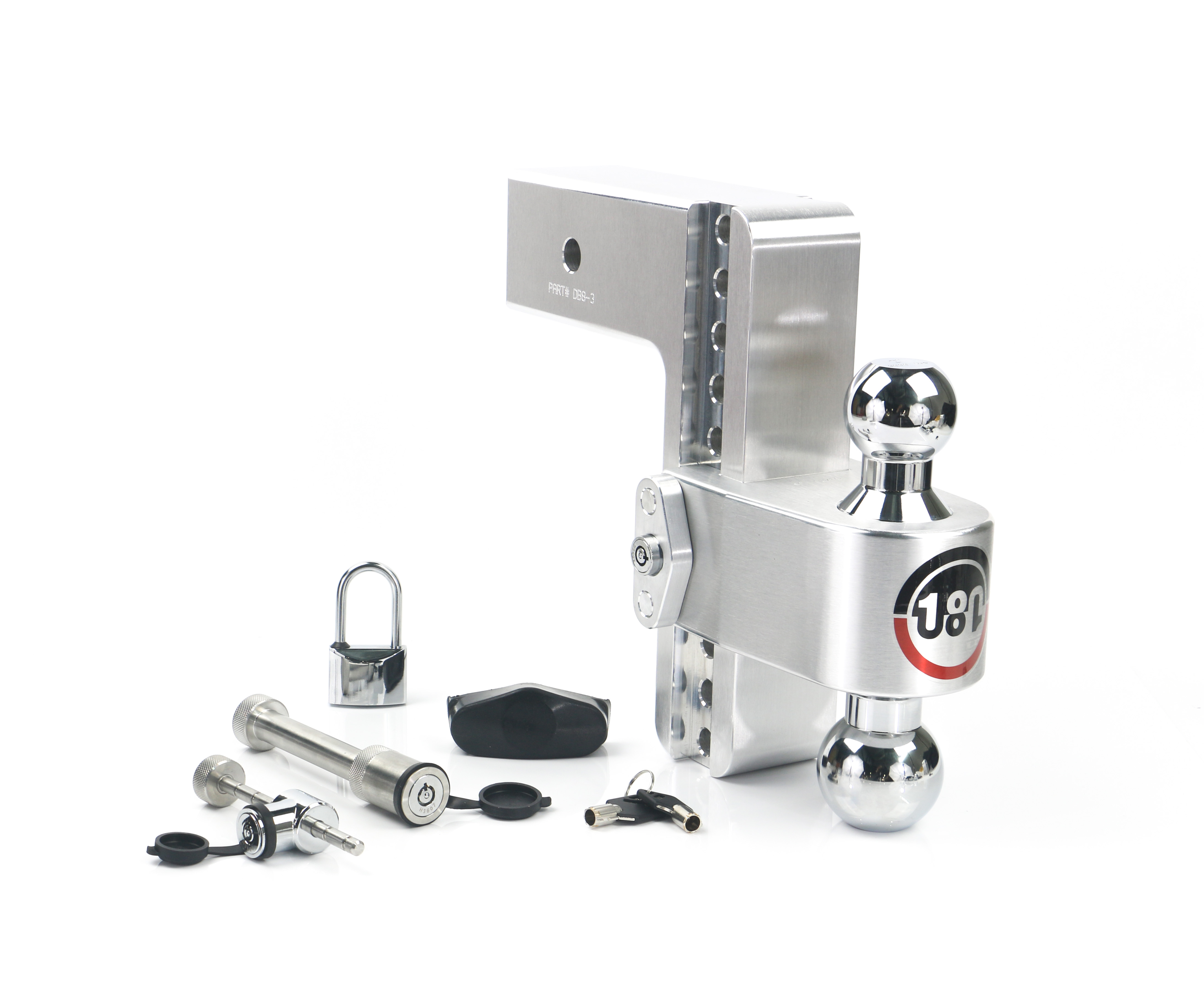 Weigh Safe 180 Hitch - Drop Hitch w/Chrome Combo Ball - 8" Drop for 3" Shank w/Lock Set CTB8-3-SET