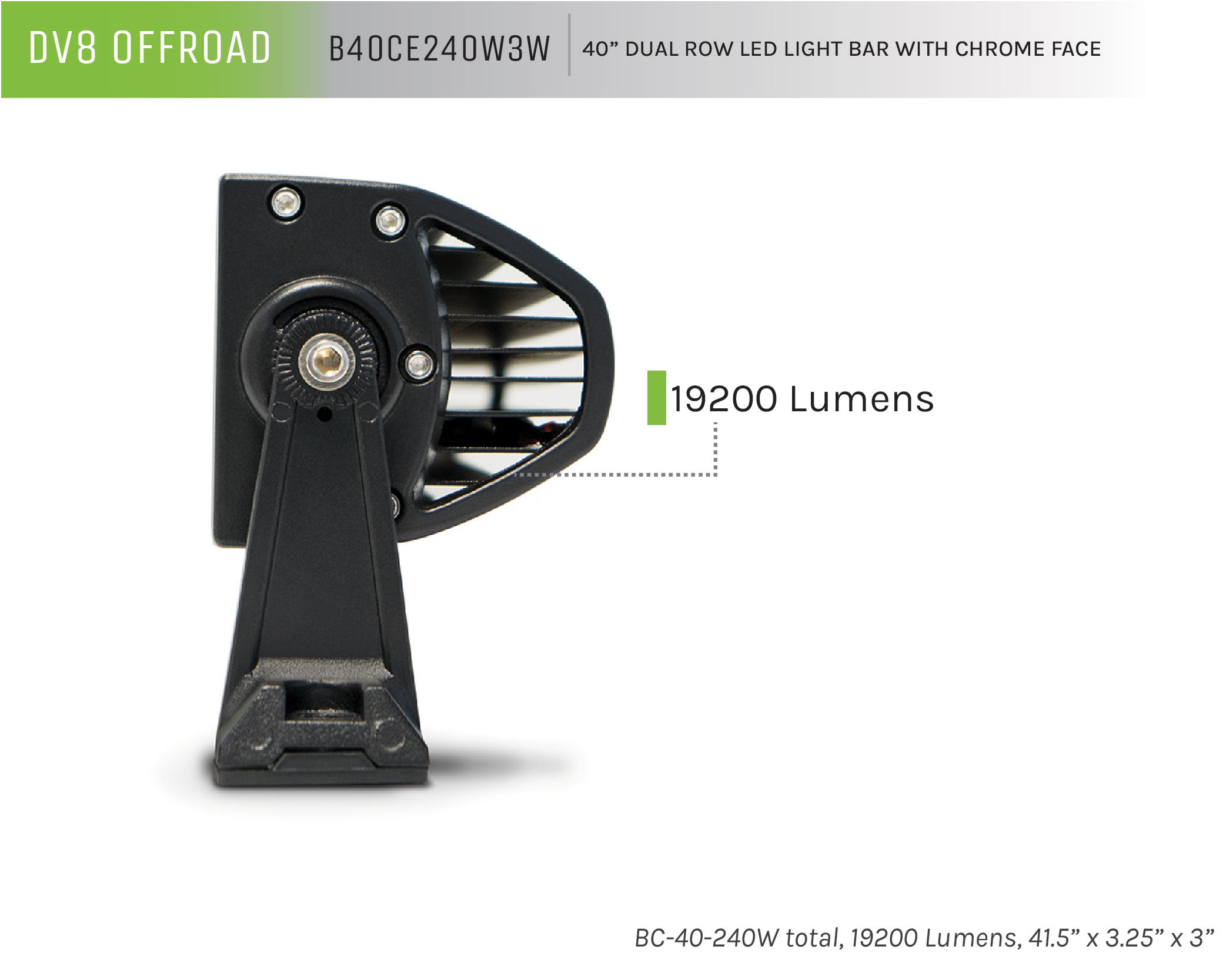 DV8 Offroad 40 in. Dual Row LED Light Bar; Chrome Face B40CE240W3W