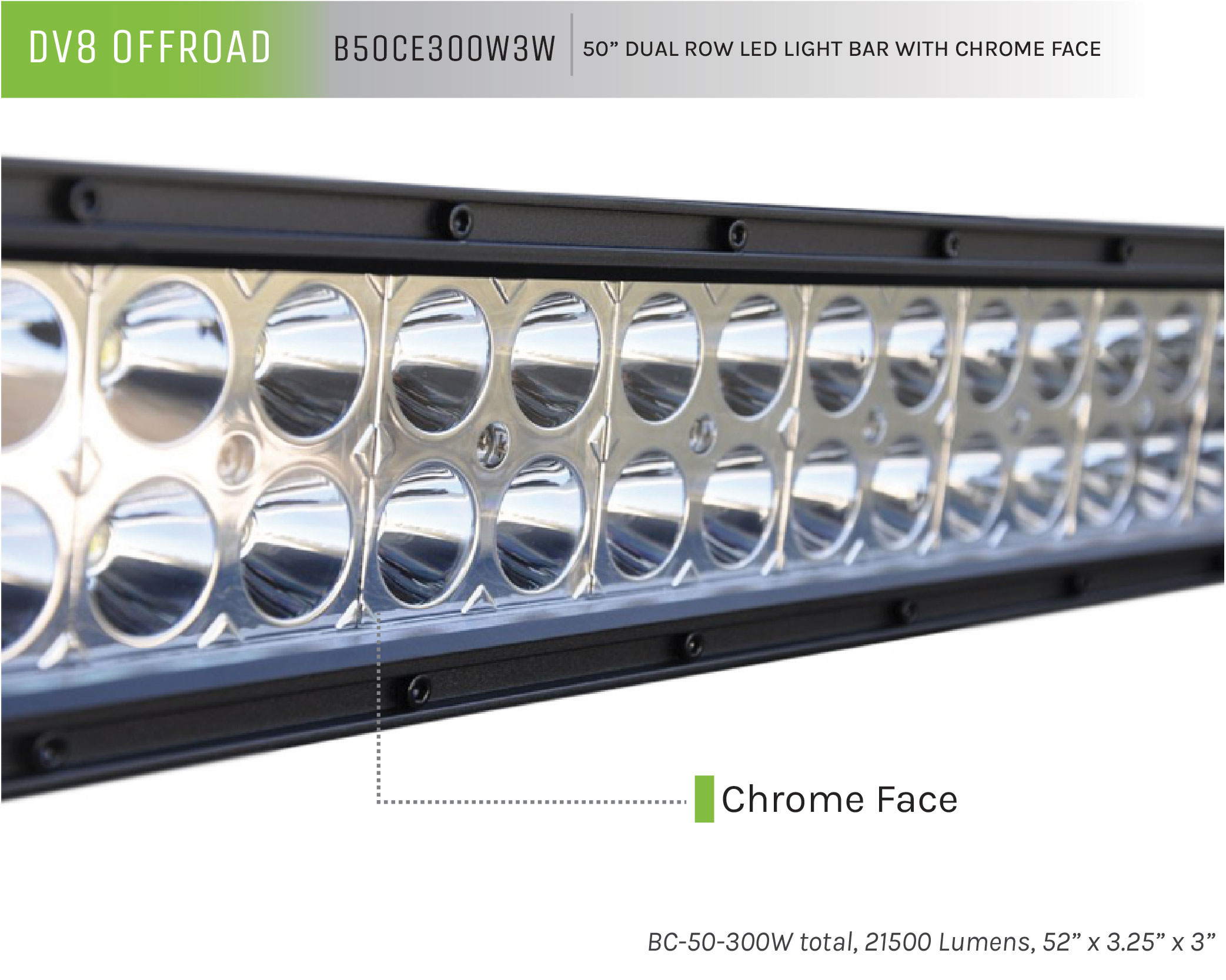 DV8 Offroad 50 in. Dual Row LED Light Bar; Chrome Face B50CE300W3W