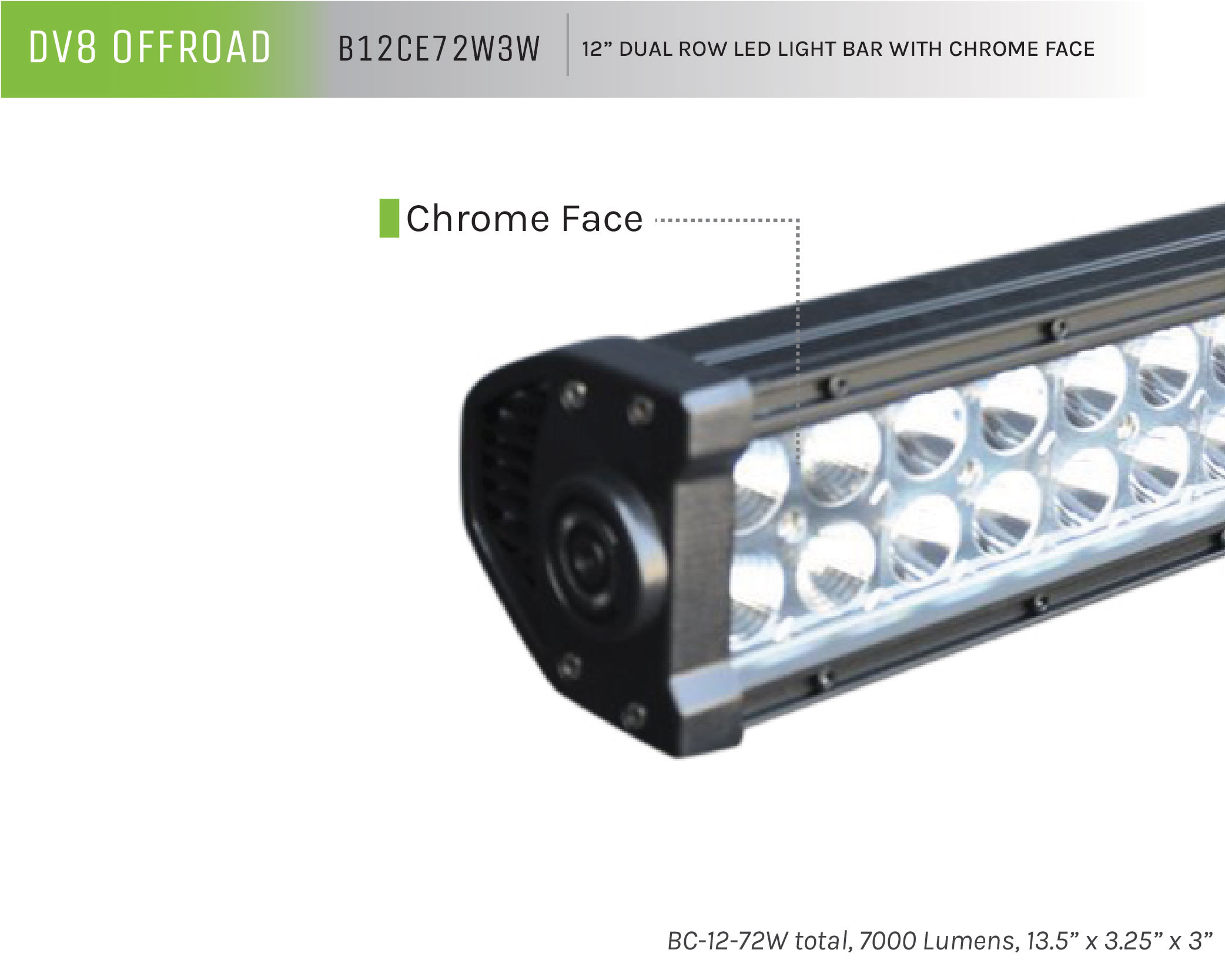 DV8 Offroad 12 in. Dual Row LED Light Bar; Chrome Face B12CE72W3W