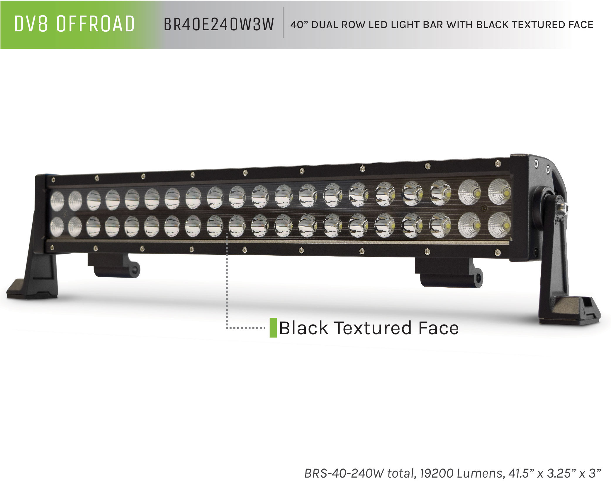 DV8 Offroad 40 in. Dual Row LED Light Bar; Black Face BR40E240W3W
