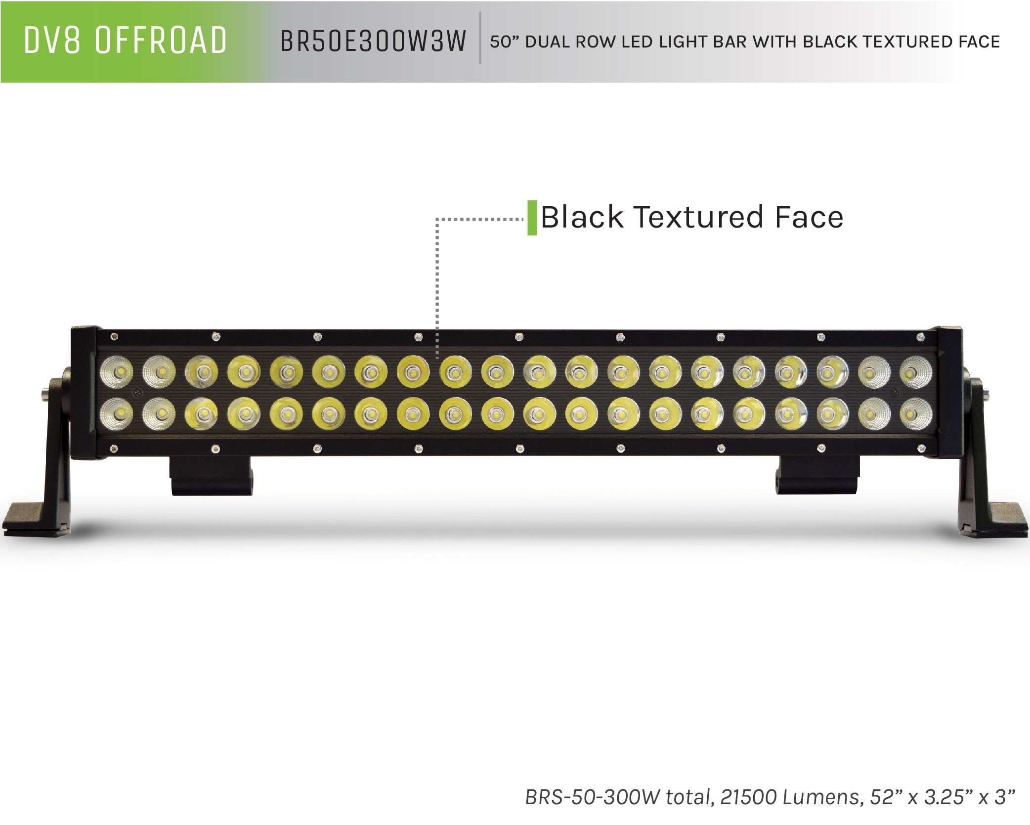 DV8 Offroad 50 in. Dual Row LED Light Bar; Black Face BR50E300W3W