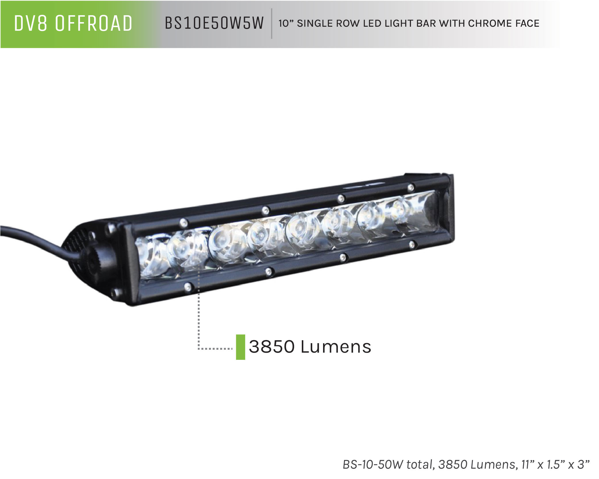 DV8 Offroad 10 in. Single Row LED Light Bar; Chrome Face BS10E50W5W