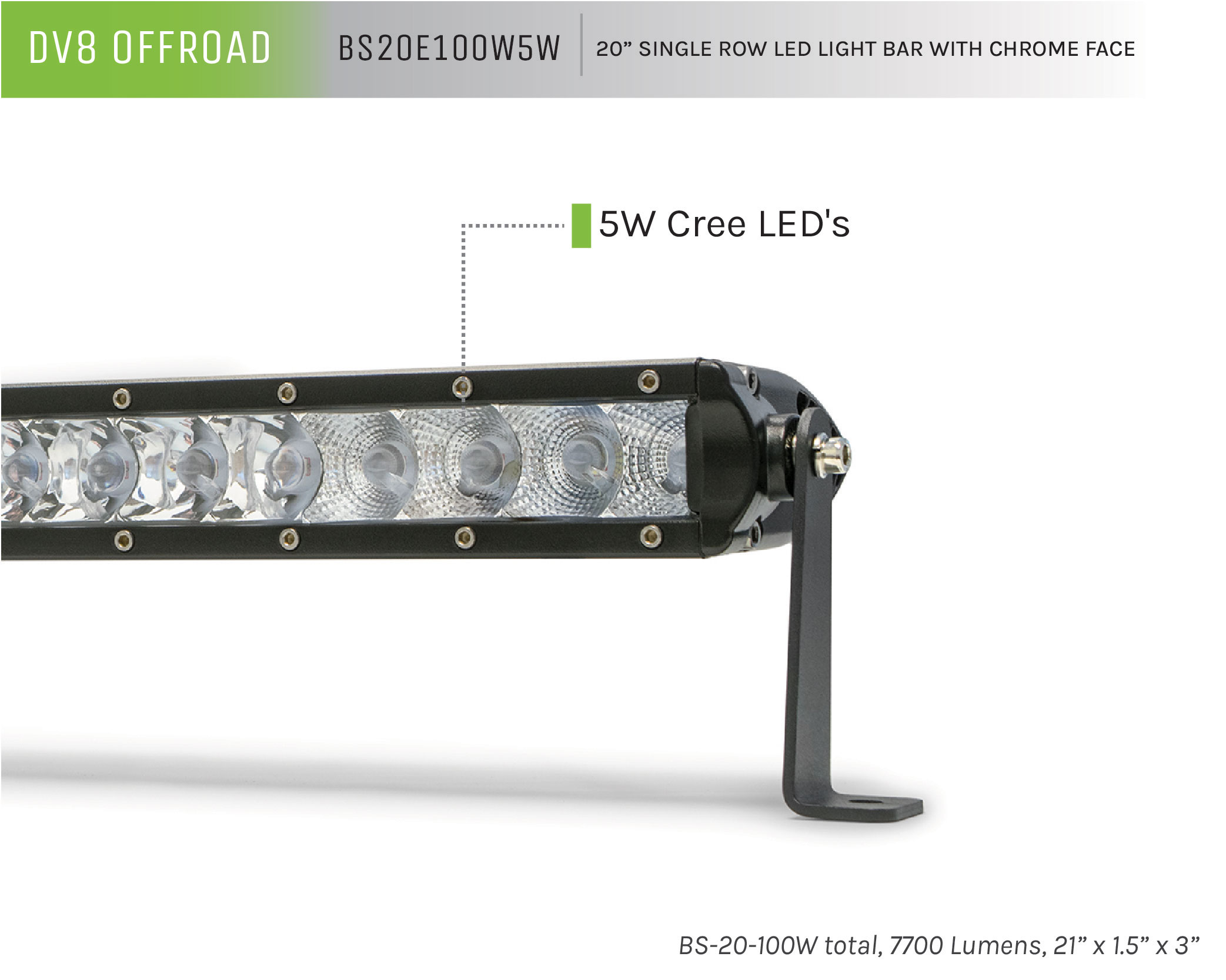 DV8 Offroad 20 in. Single Row LED Light Bar; Chrome Face BS20E100W5W