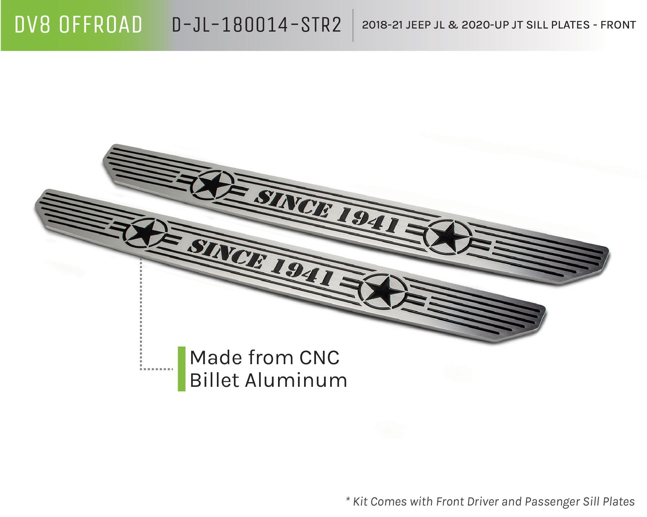 DV8 Offroad Front Sill Plates with in.Since 1942 in. Logo D-JL-180014-STR2