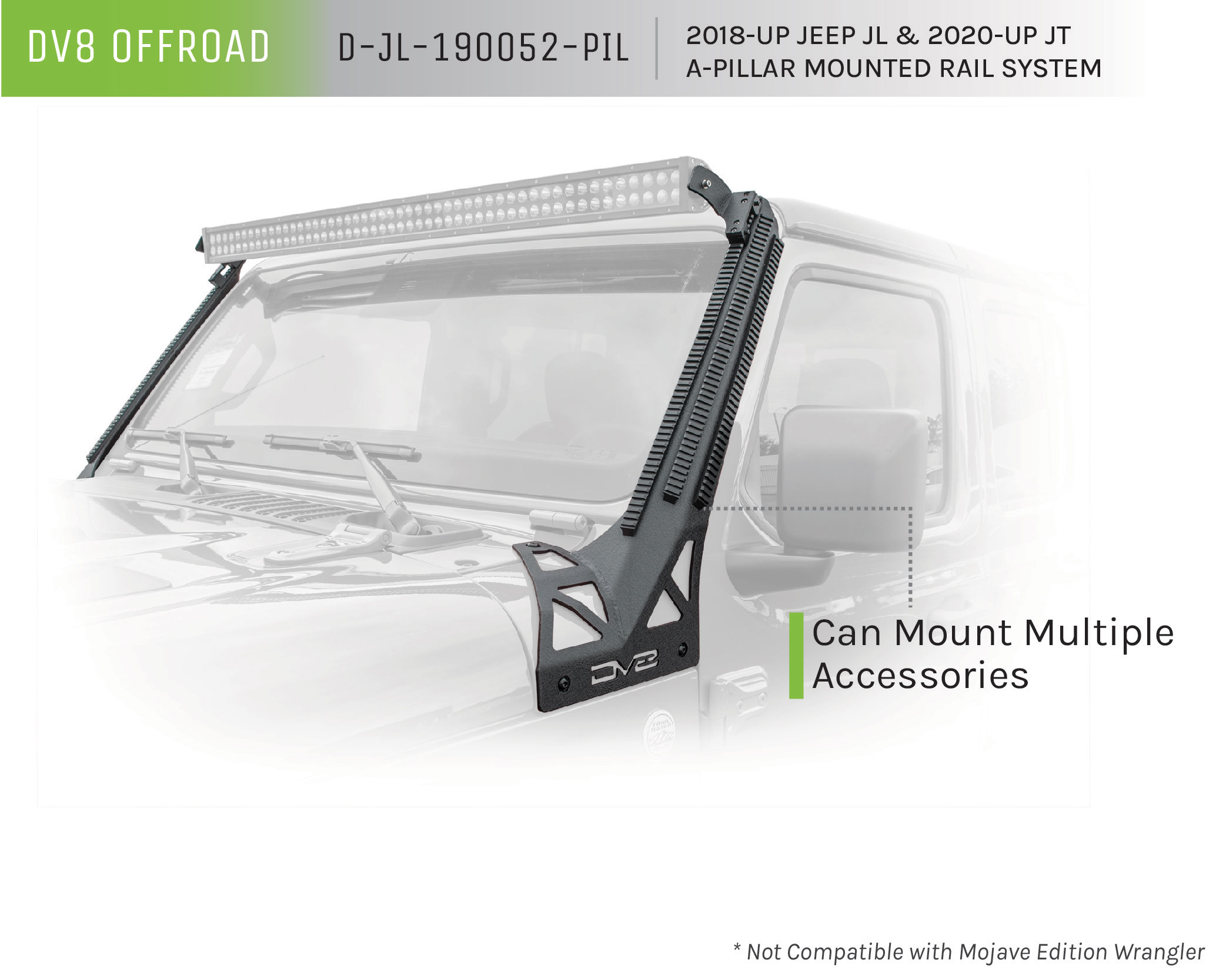 DV8 Offroad A-Pillar Mounted Rail System D-JL-190052-PIL