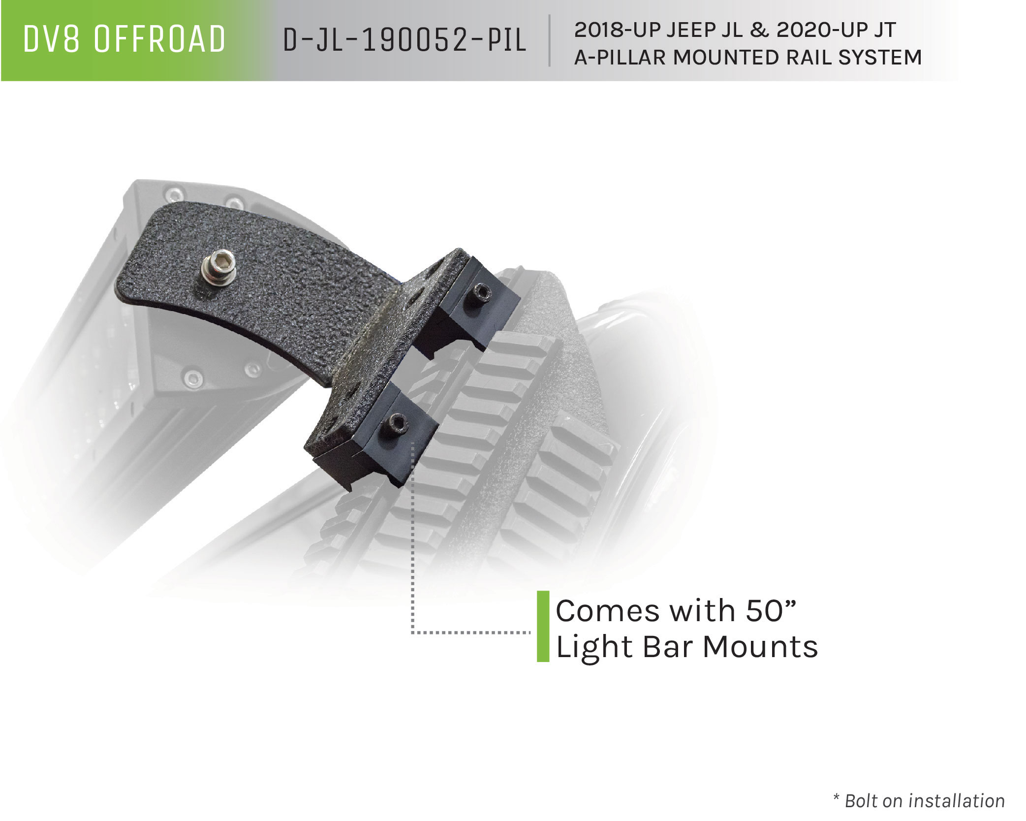 DV8 Offroad A-Pillar Mounted Rail System D-JL-190052-PIL