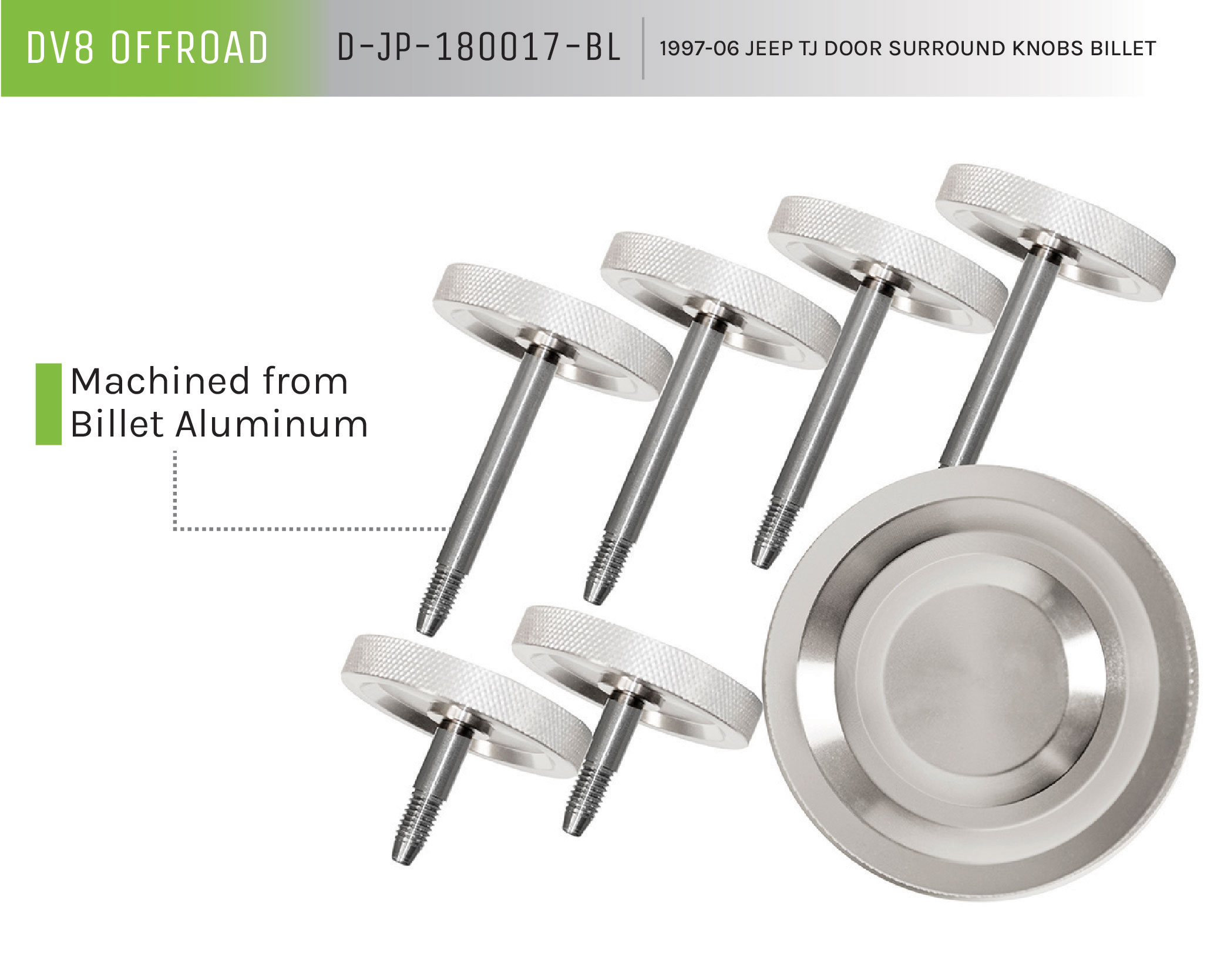 DV8 Offroad Door Surround Knobs; Billet; Sold as Set D-JP-180017-BL