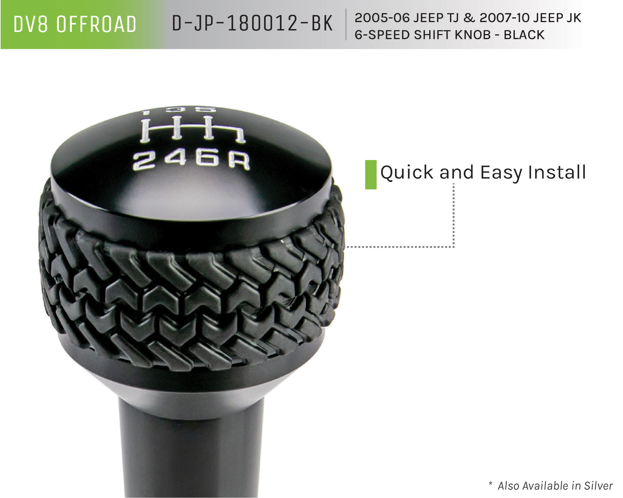 DV8 Offroad 6-Speed Shift Knob; Black D-JP-180012-BK