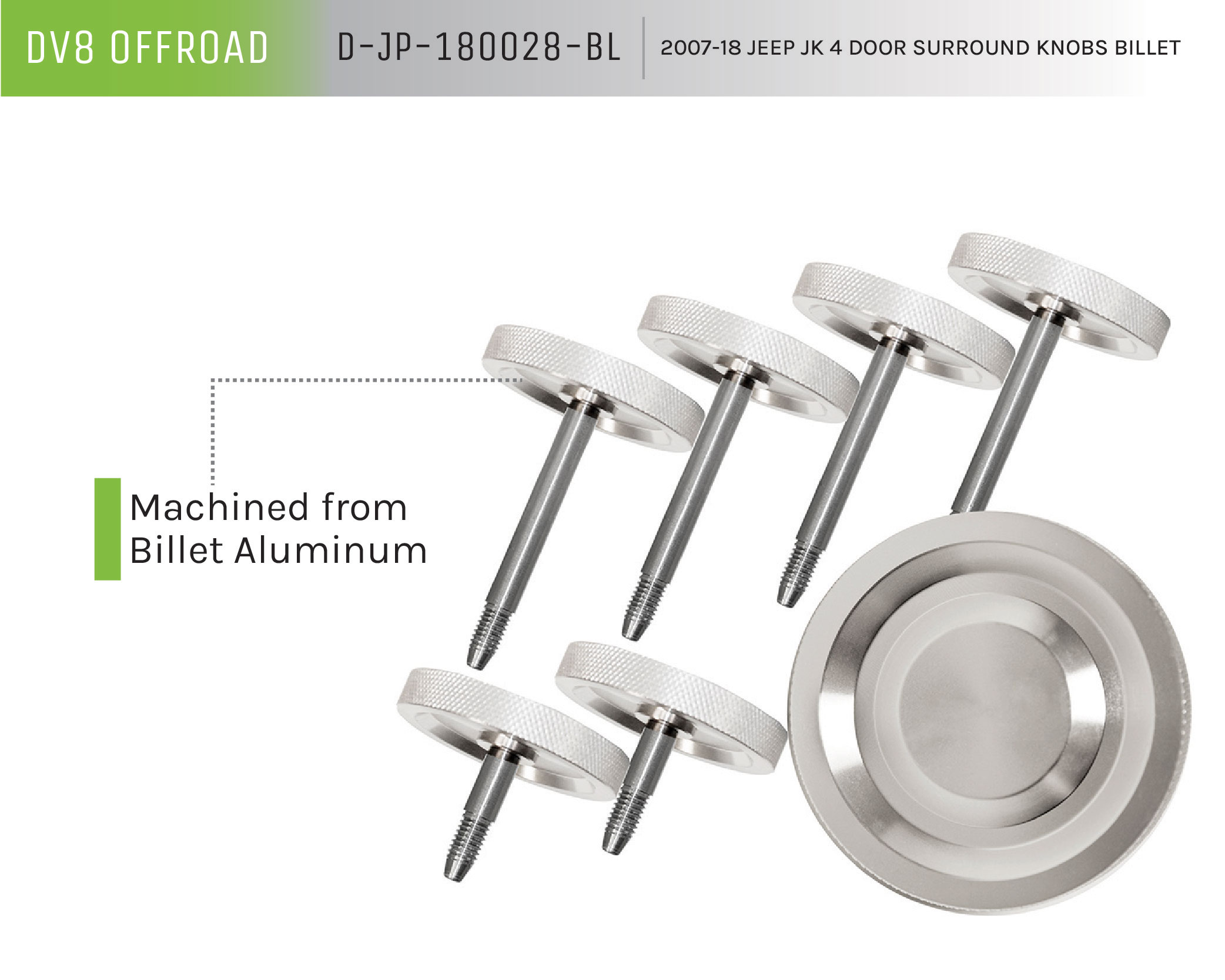 DV8 Offroad Door Surround Knobs; Billet D-JP-180028-BL