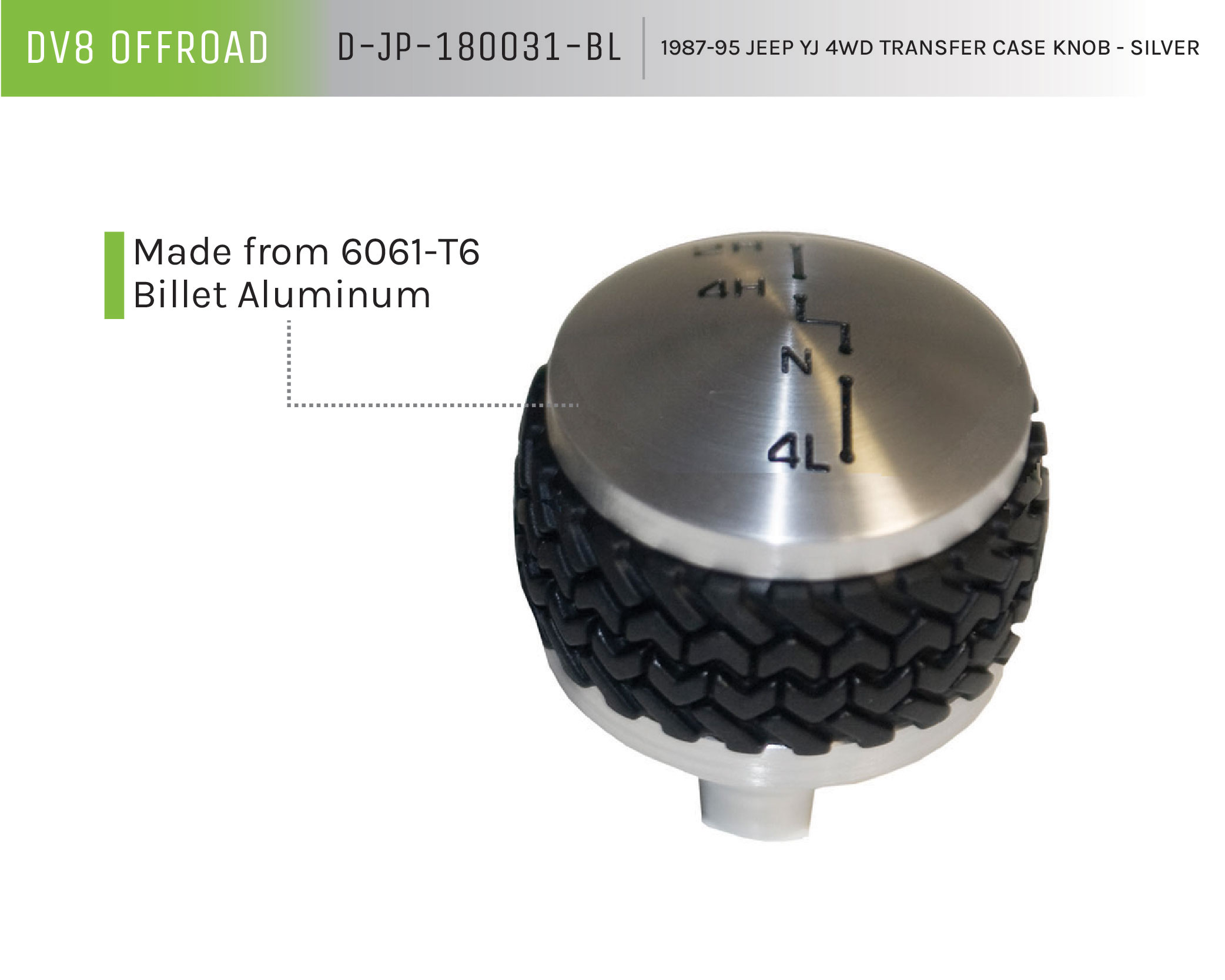 DV8 Offroad 4WD Transfer Case Knob; Silver D-JP-180031-BL