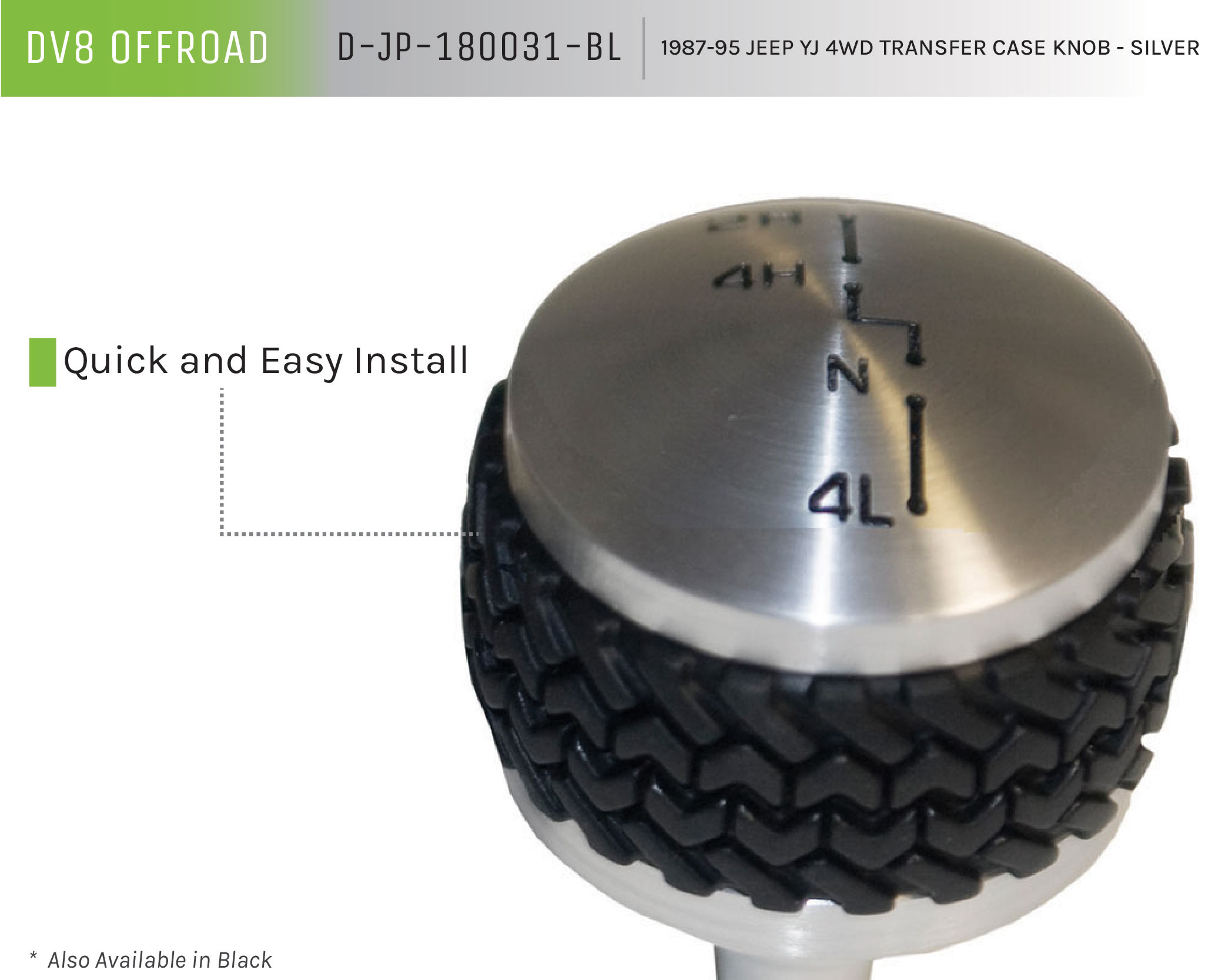DV8 Offroad 4WD Transfer Case Knob; Silver D-JP-180031-BL