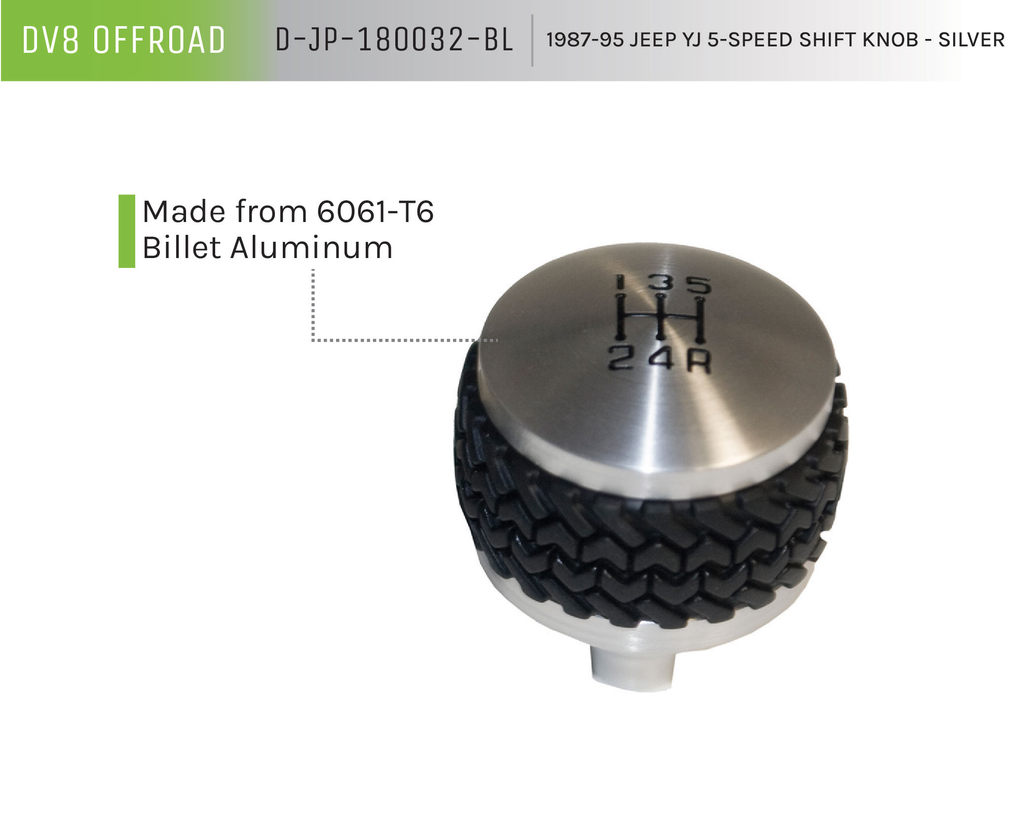 DV8 Offroad 5-Speed Shift Knob; Silver D-JP-180032-BL