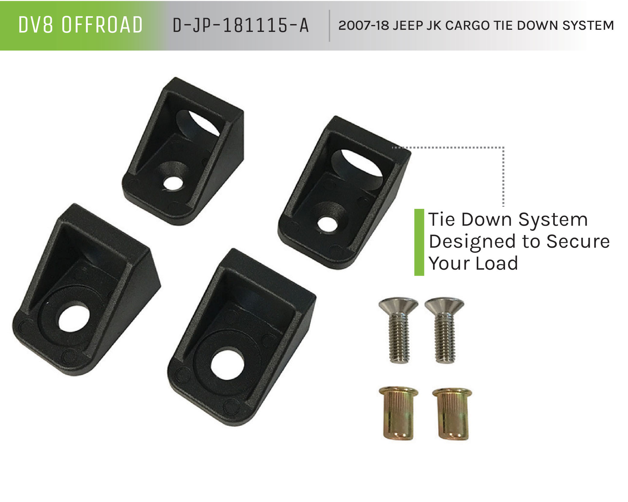 DV8 Offroad Cargo Tie Down System; 4-Pieces D-JP-181115-A