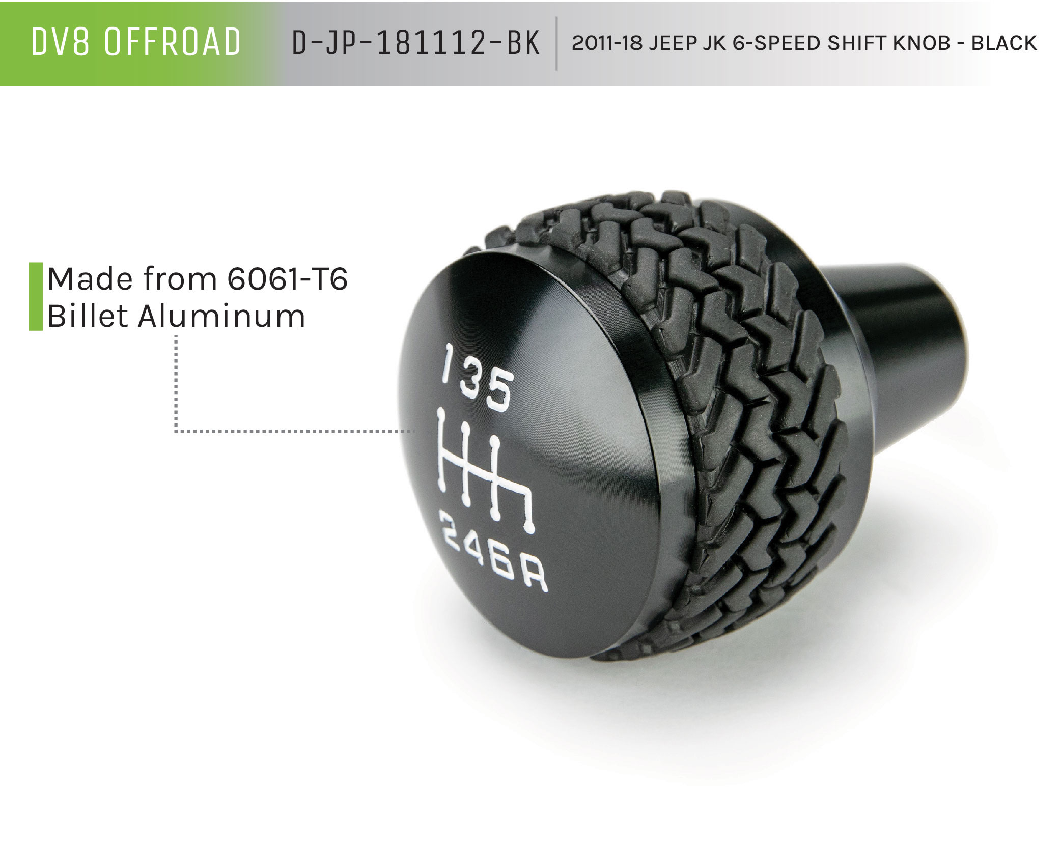 DV8 Offroad 6-Speed Shift Knob; Black D-JP-181112-BK