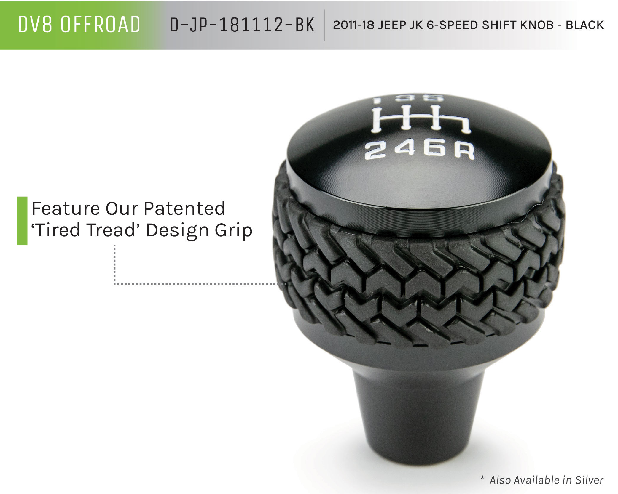 DV8 Offroad 6-Speed Shift Knob; Black D-JP-181112-BK