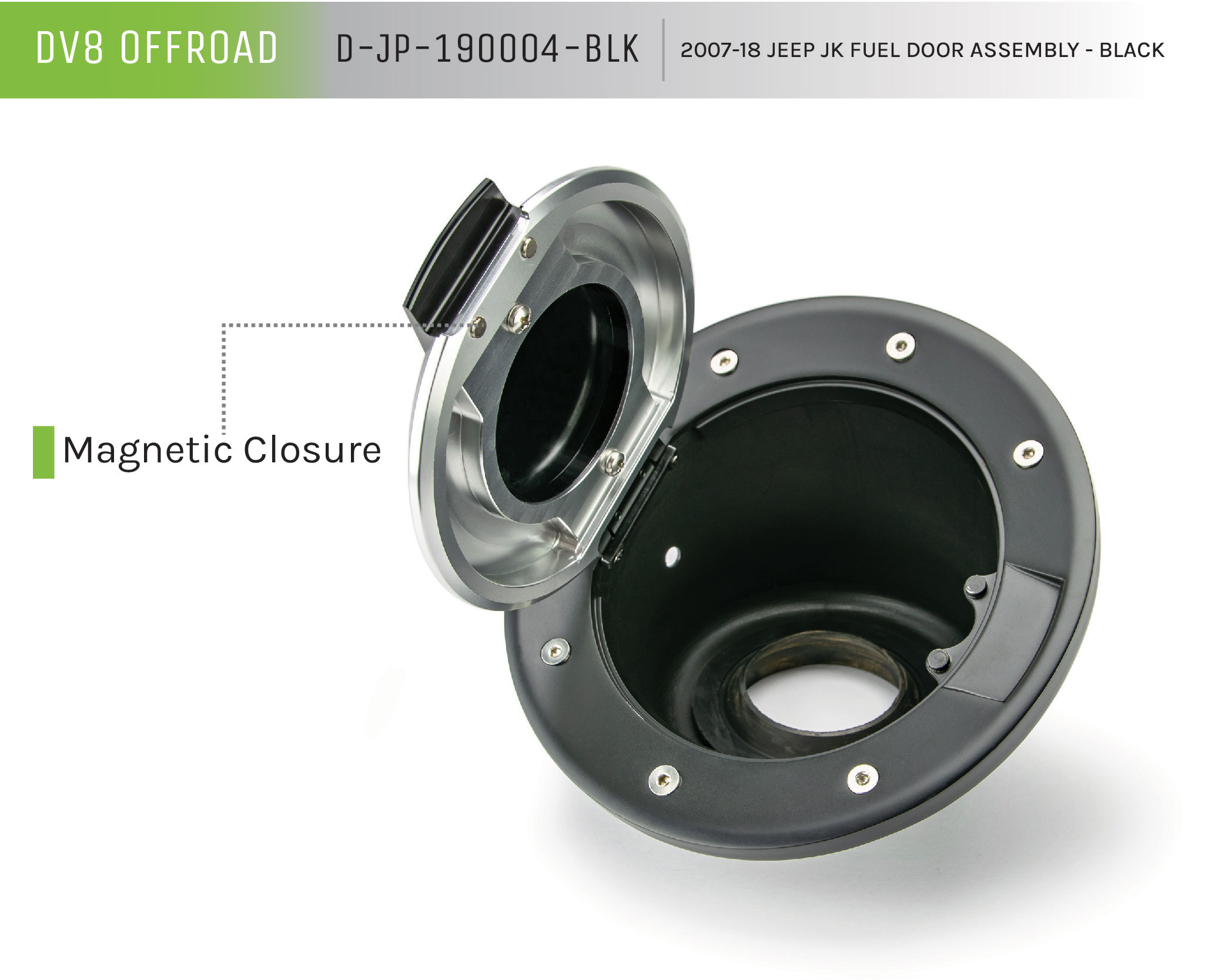 DV8 Offroad Fuel Door Assembly; Blk/Slvr D-JP-190004-BLK