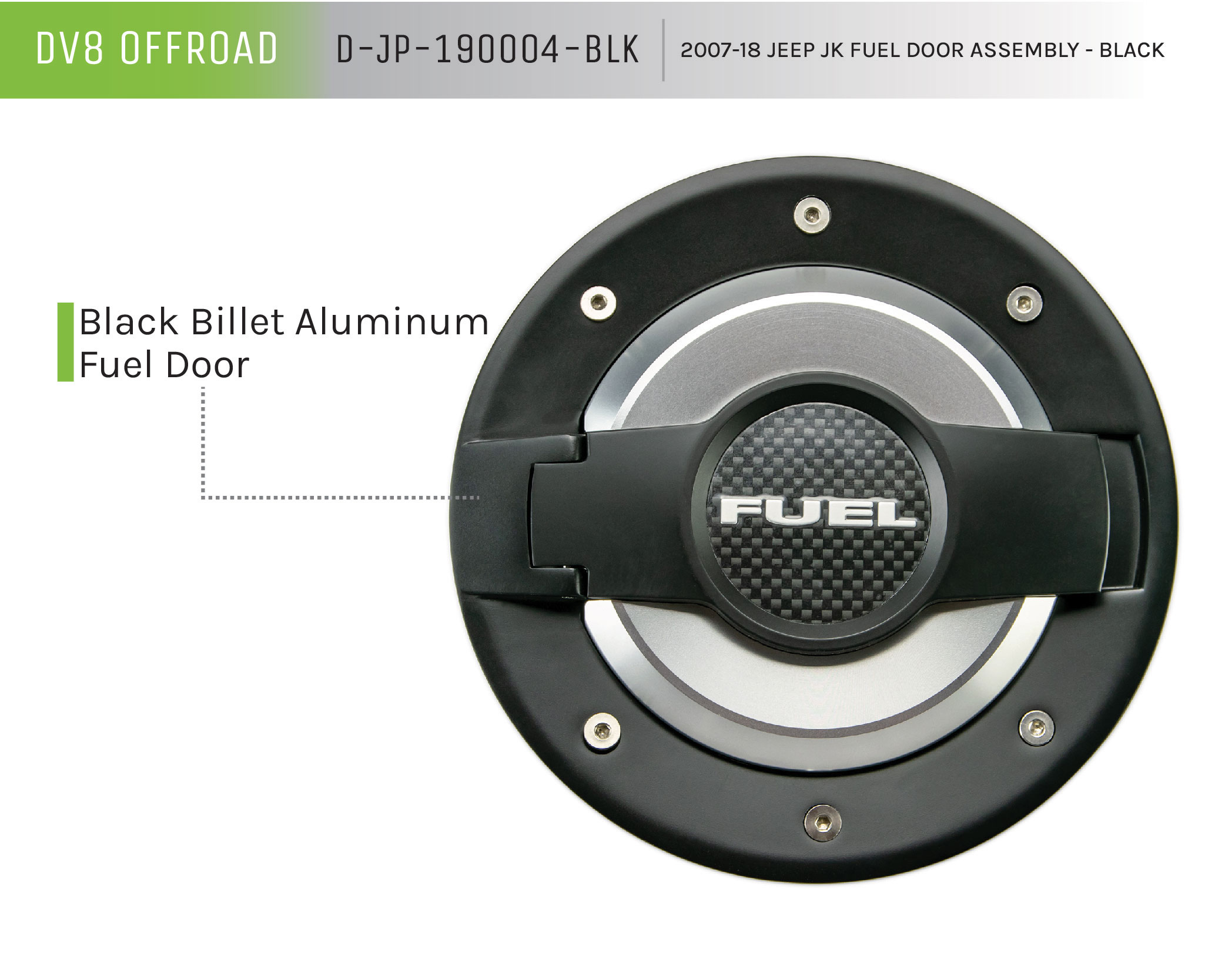 DV8 Offroad Fuel Door Assembly; Blk/Slvr D-JP-190004-BLK