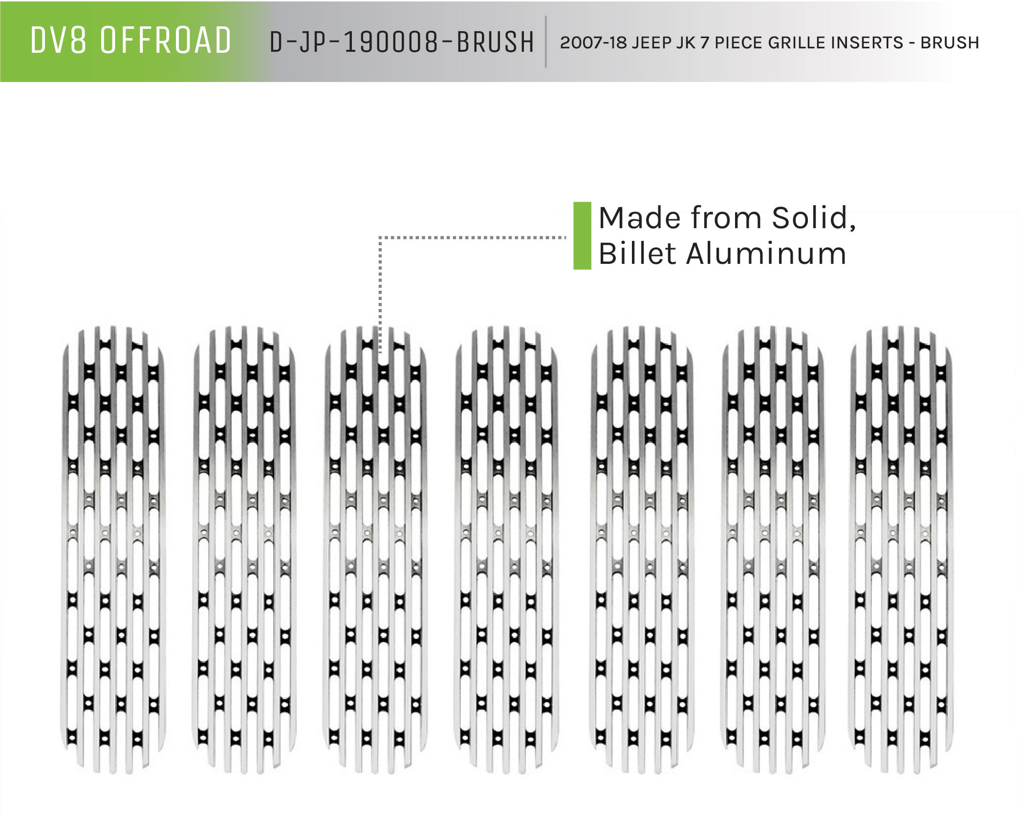 DV8 Offroad Grill Inserts; 7-Pieces; Brushed D-JP-190008-BRUSH