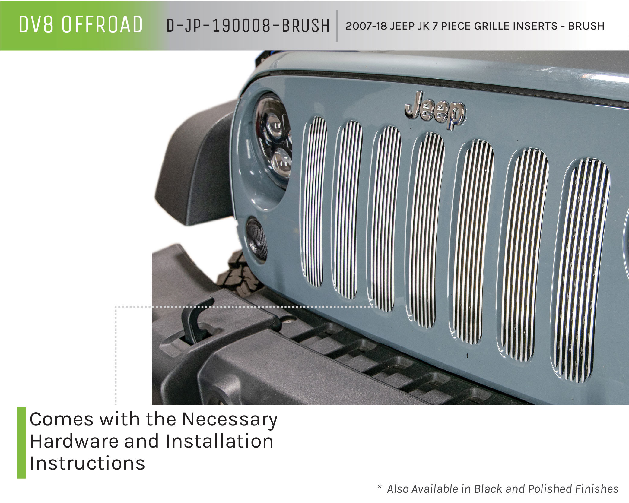 DV8 Offroad Grill Inserts; 7-Pieces; Brushed D-JP-190008-BRUSH