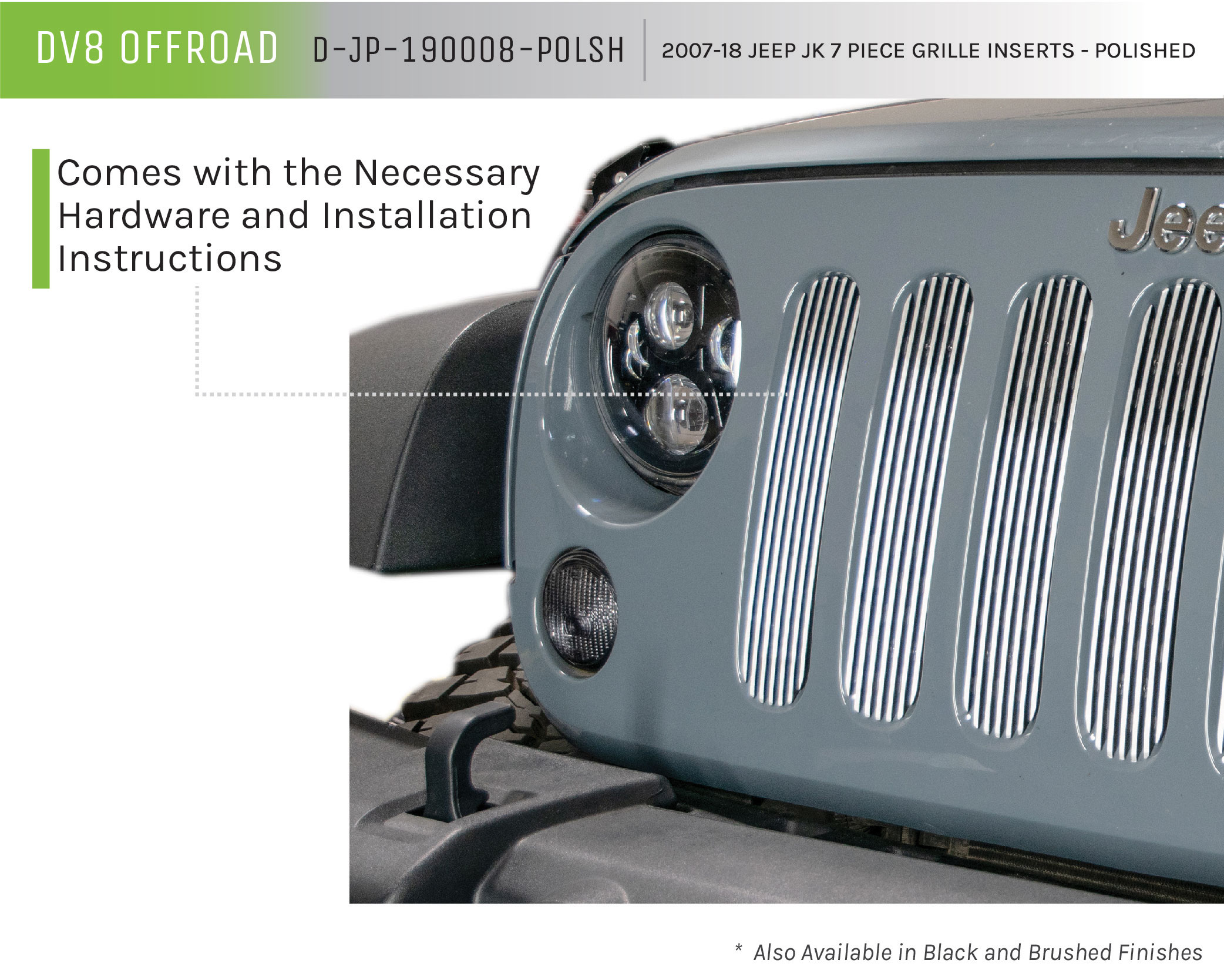 DV8 Offroad Grill Inserts; 7-Pieces; Polished D-JP-190008-POLSH