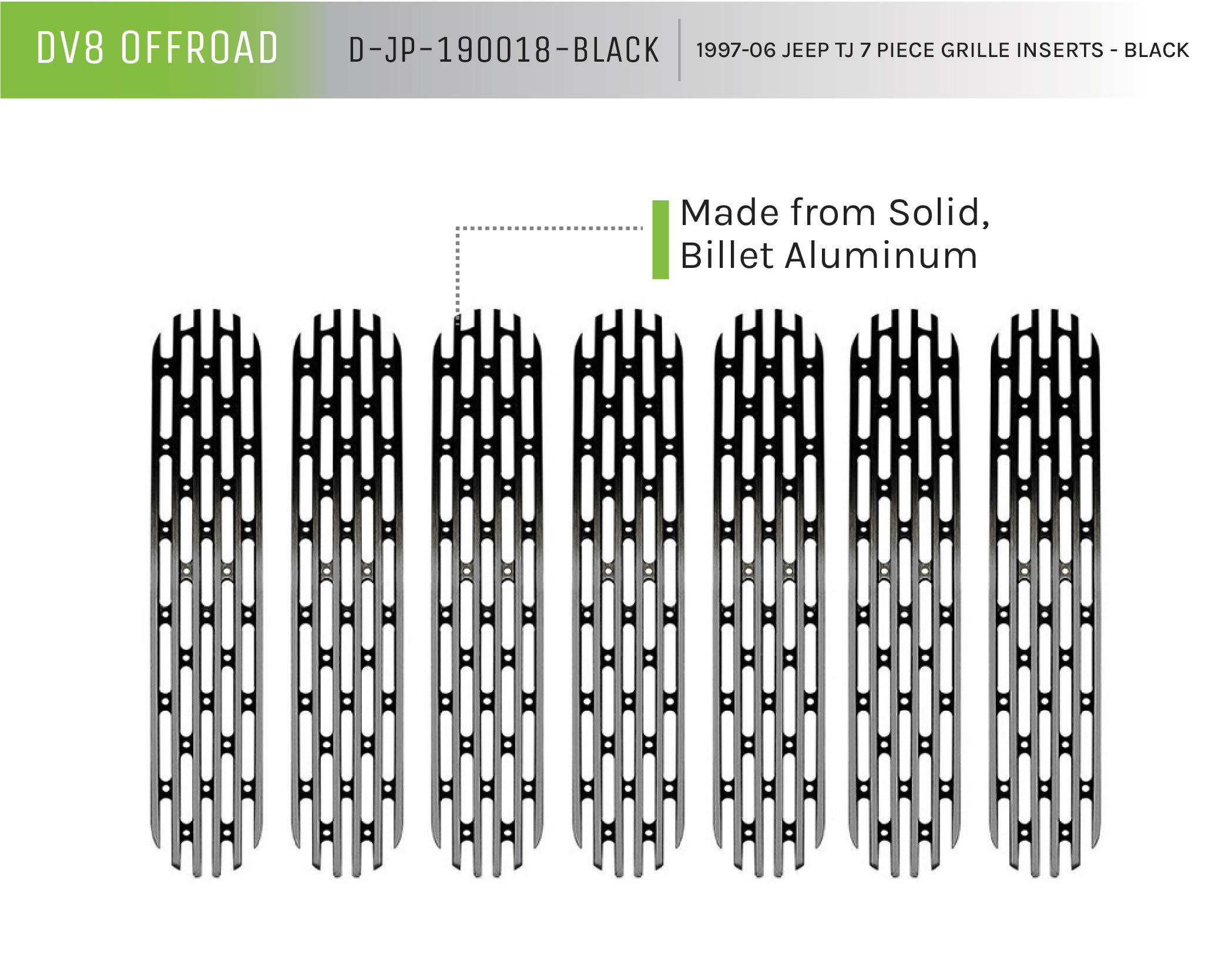 DV8 Offroad Grill Inserts; Black; 7-Pieces D-JP-190018-BLACK