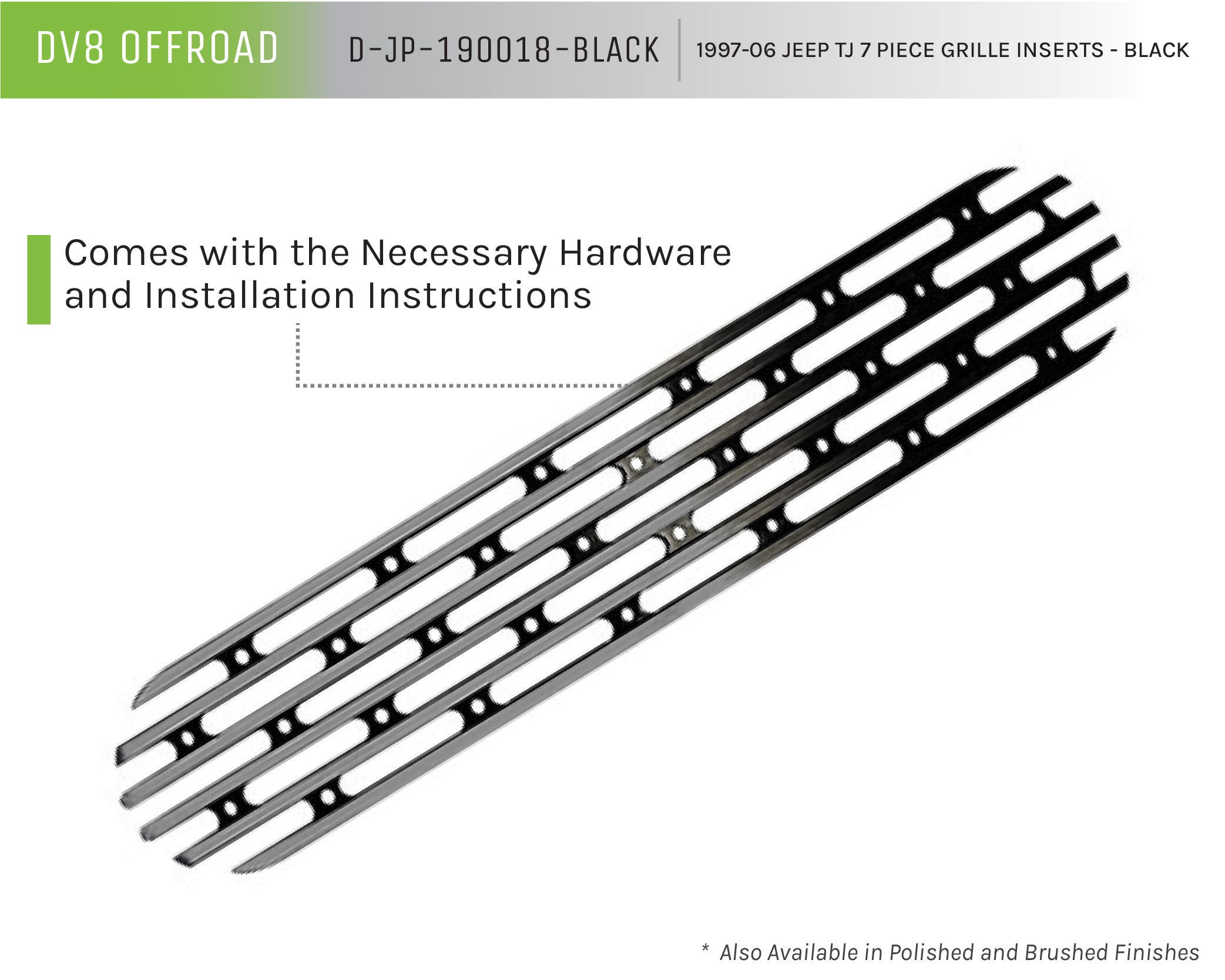 DV8 Offroad Grill Inserts; Black; 7-Pieces D-JP-190018-BLACK
