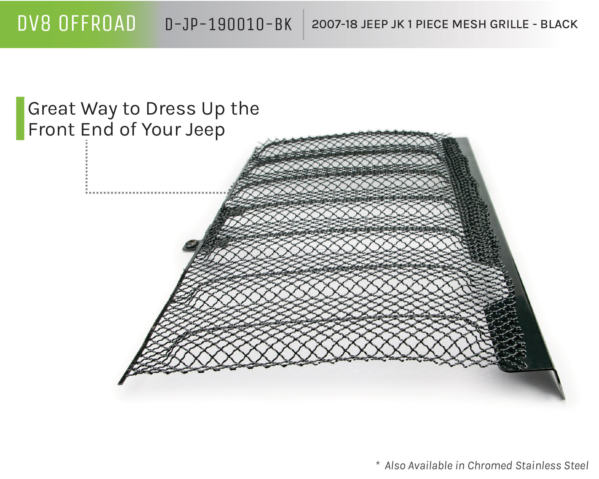 DV8 Offroad Mesh Grill; 1 Piece; Black D-JP-190010-BK