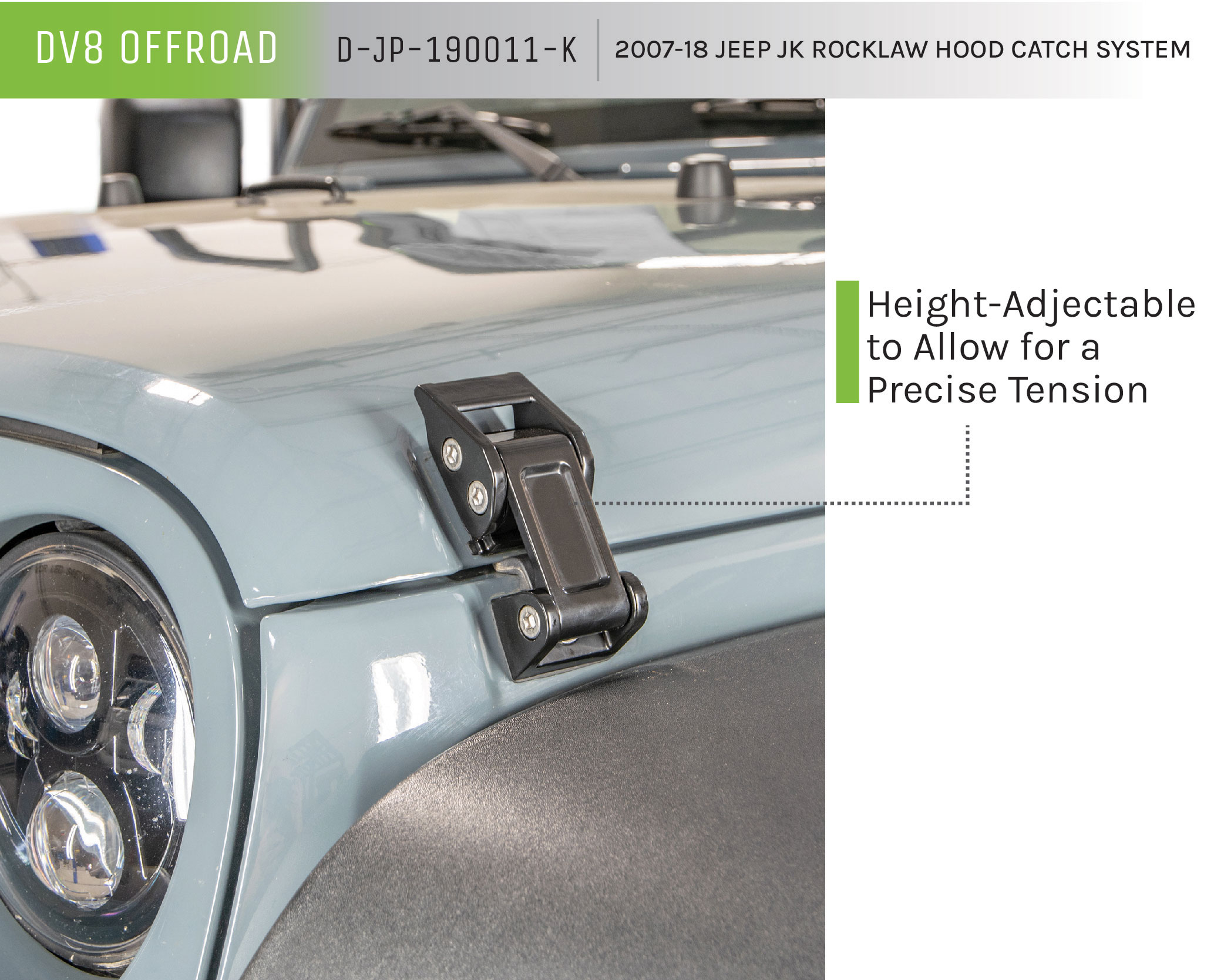 DV8 Offroad Rocklaw Hood Catch System; Pair D-JP-190011-K