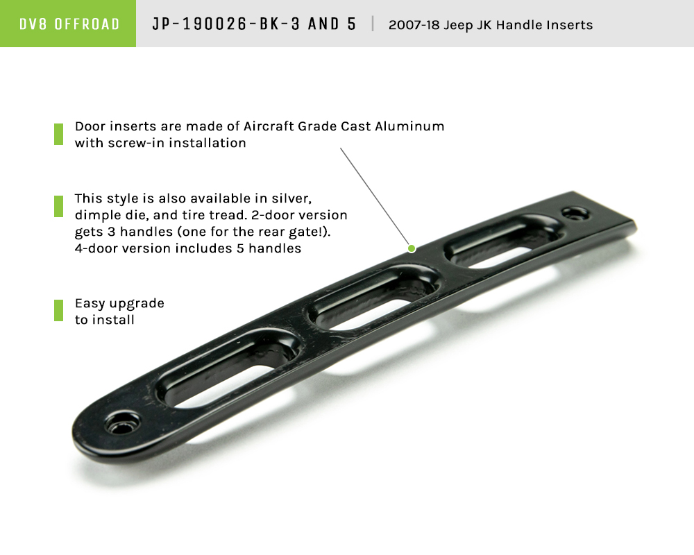 DV8 Offroad Black Slot Door Handle Insert; 3-Pieces D-JP-190026-BK-3