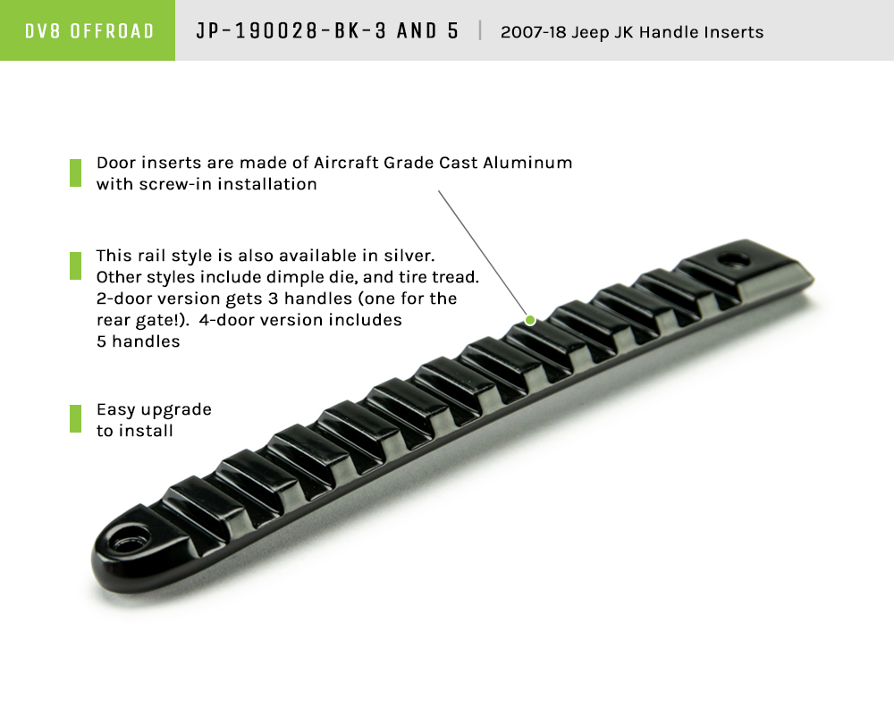 DV8 Offroad Black Rail Door Handle Insert; 3-Pieces D-JP-190028-BK-3