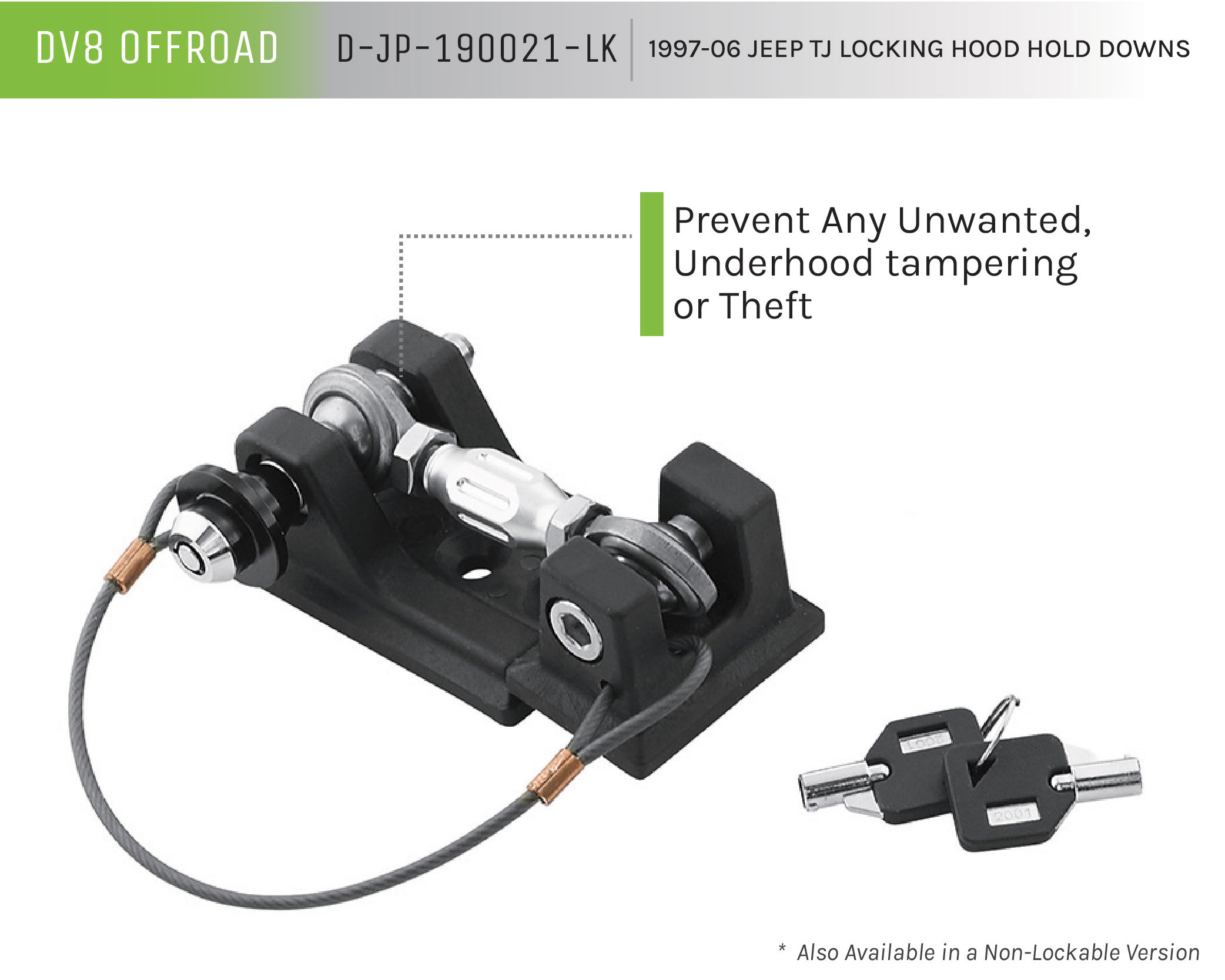 DV8 Offroad Locking Hood Hold Down; Pair D-JP-190021-LK