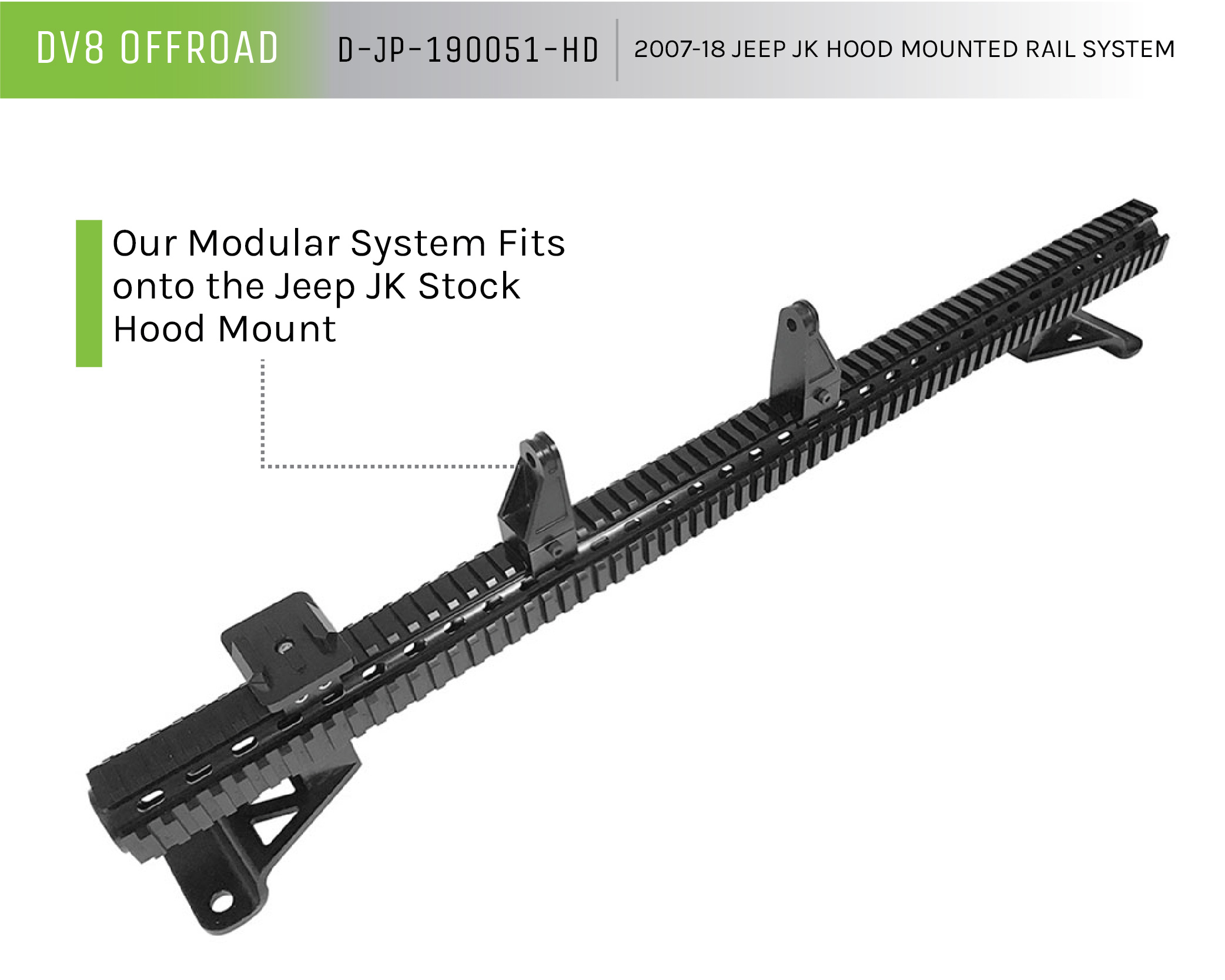 DV8 Offroad Picatinny Hood Mounted Rail System D-JP-190051-HD